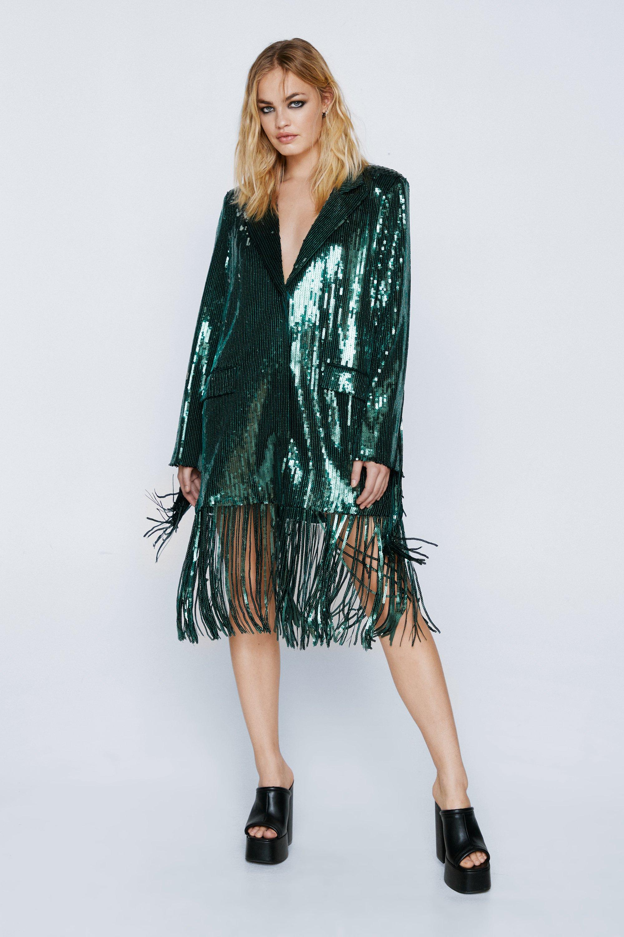 Green sequin blazer dress sale