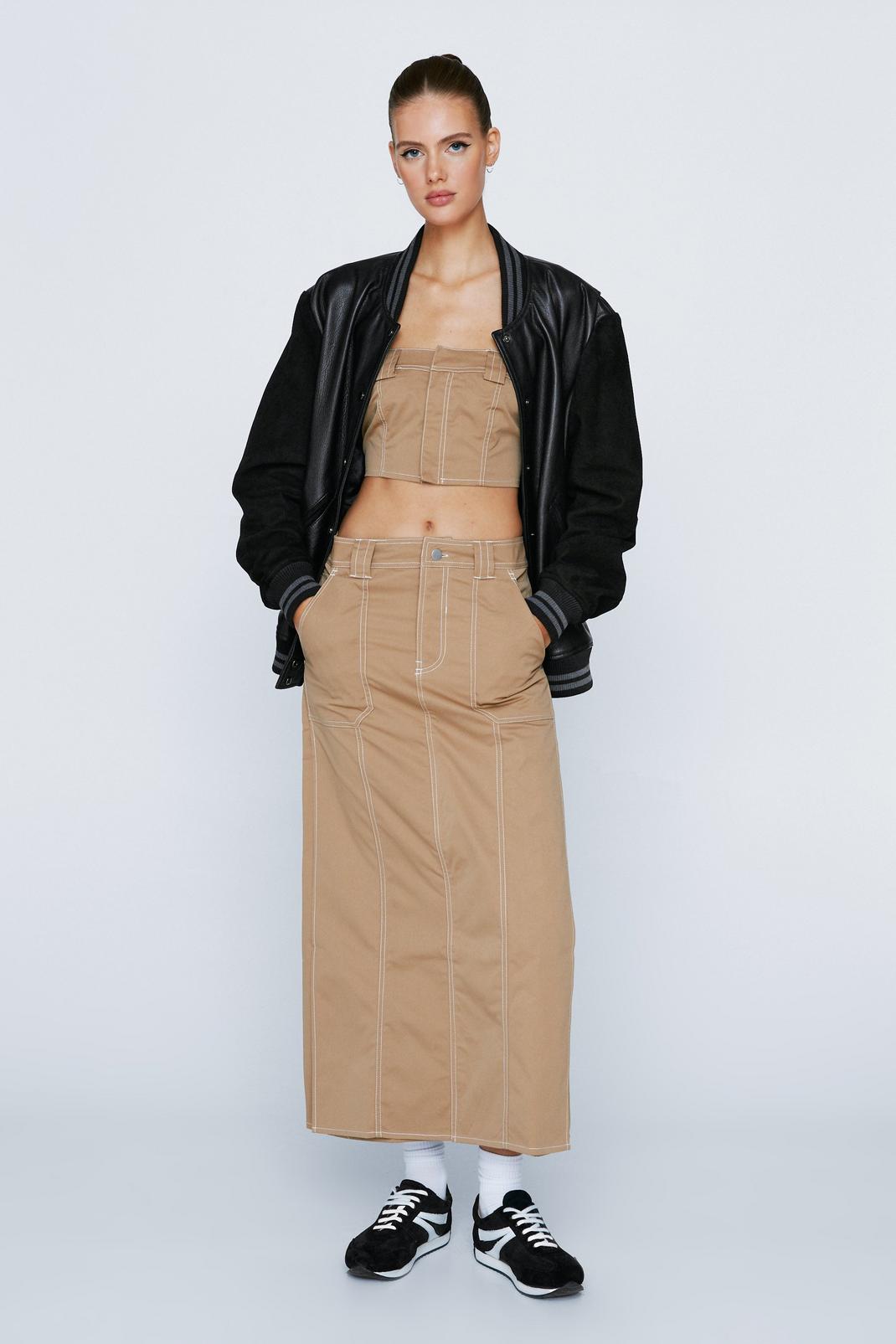 Camel Stitch Detail Low Rise Maxi Skirt image number 1