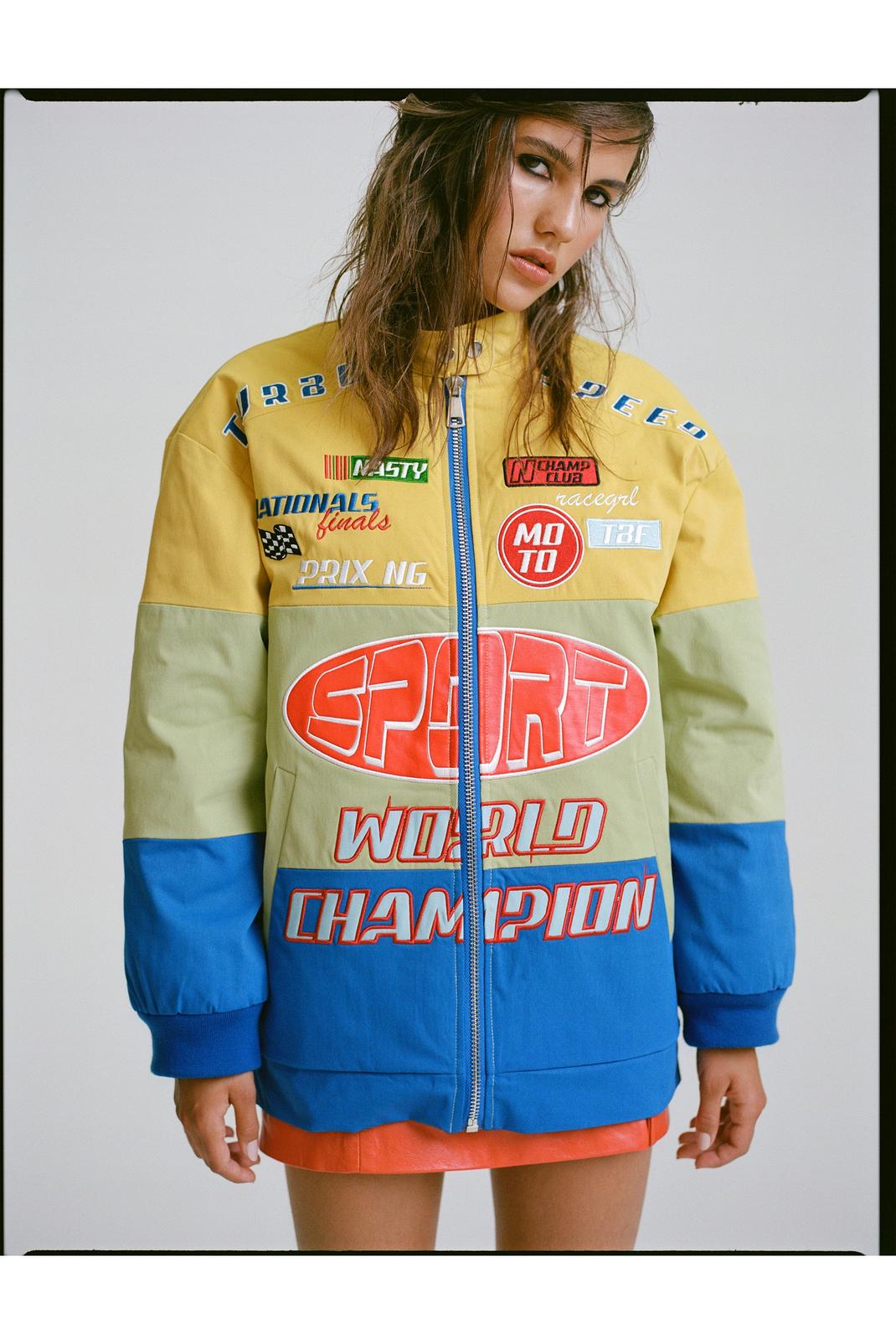 Multi Motocross Embroidery Pu Detail Twill Jacket image number 1