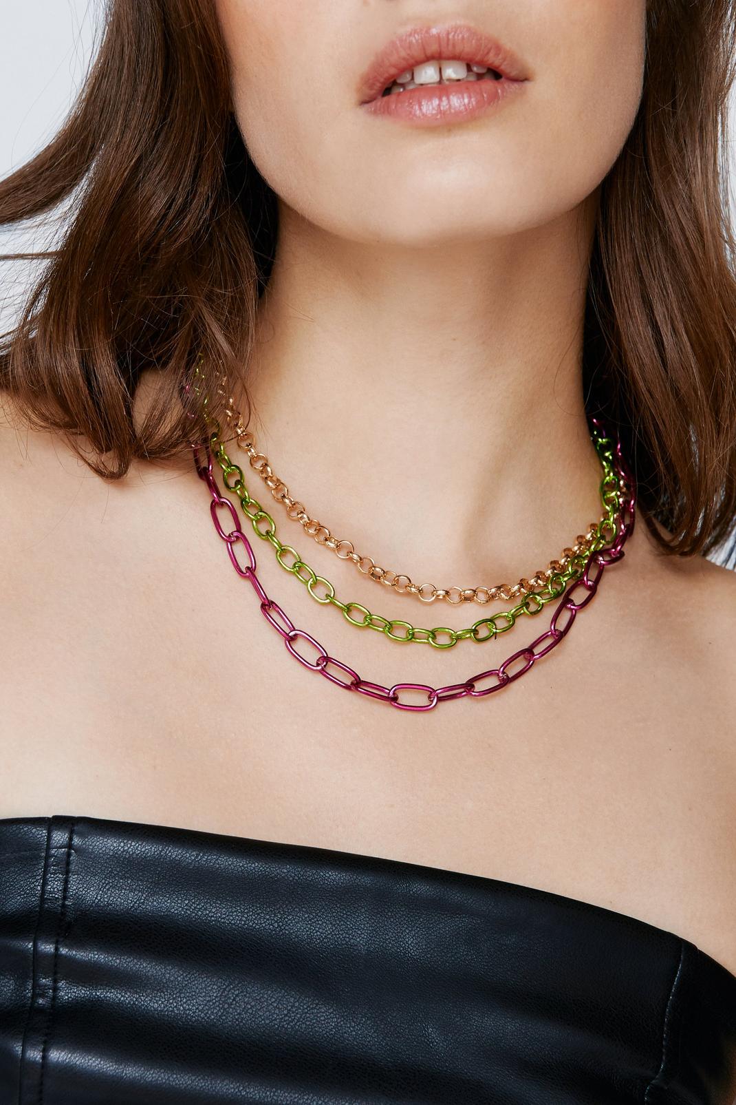 Multi Multicolor Layered Chain Necklace image number 1
