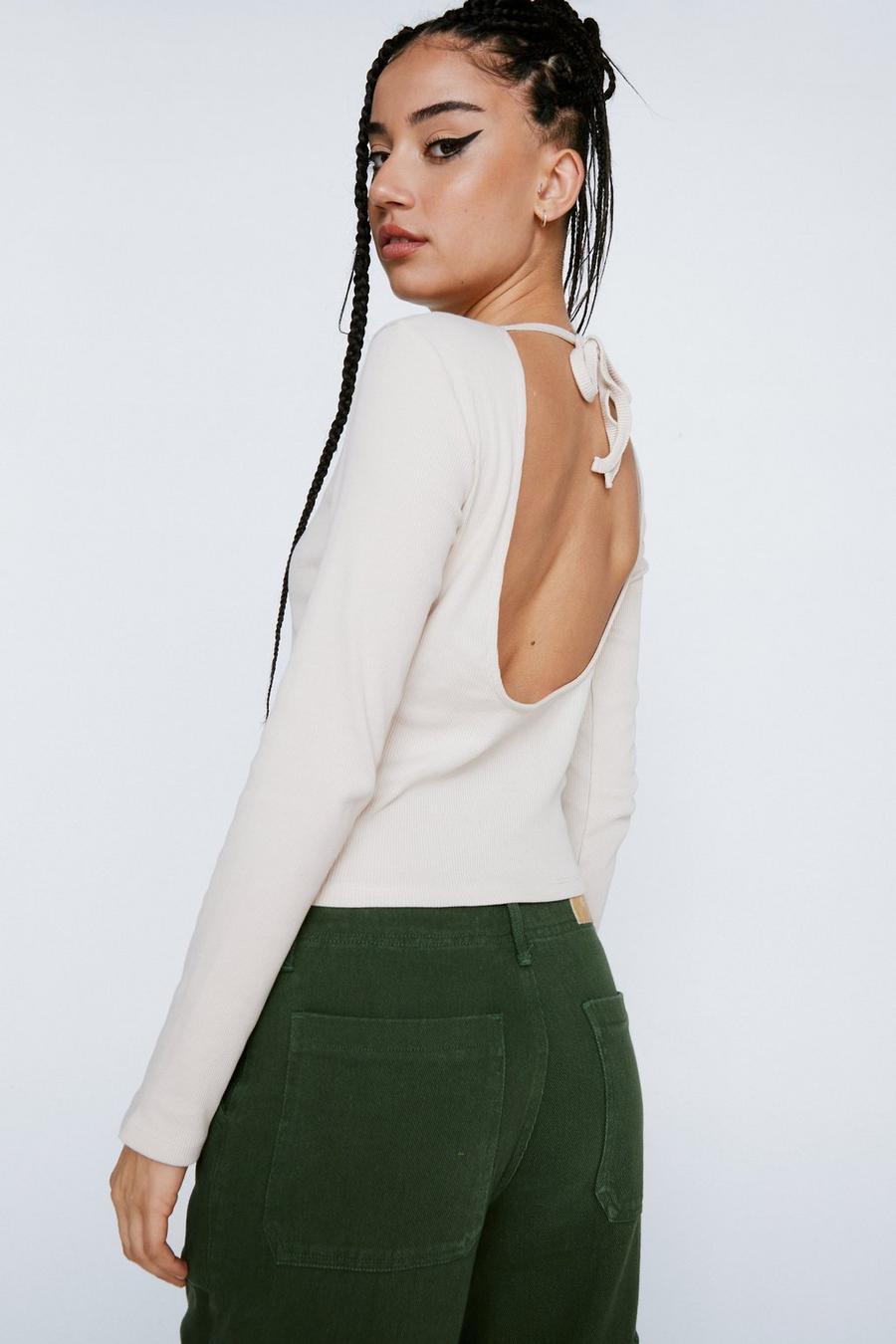 Long Sleeve Backless Tie Up Top