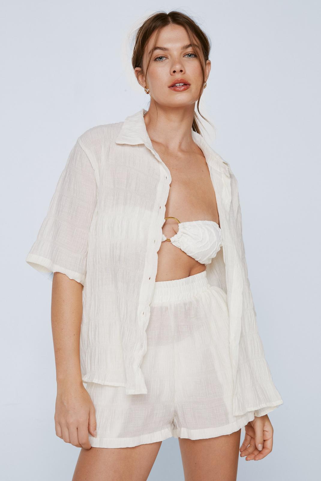Bralette Shirt and Shorts 3pc Beach Cover Up Set