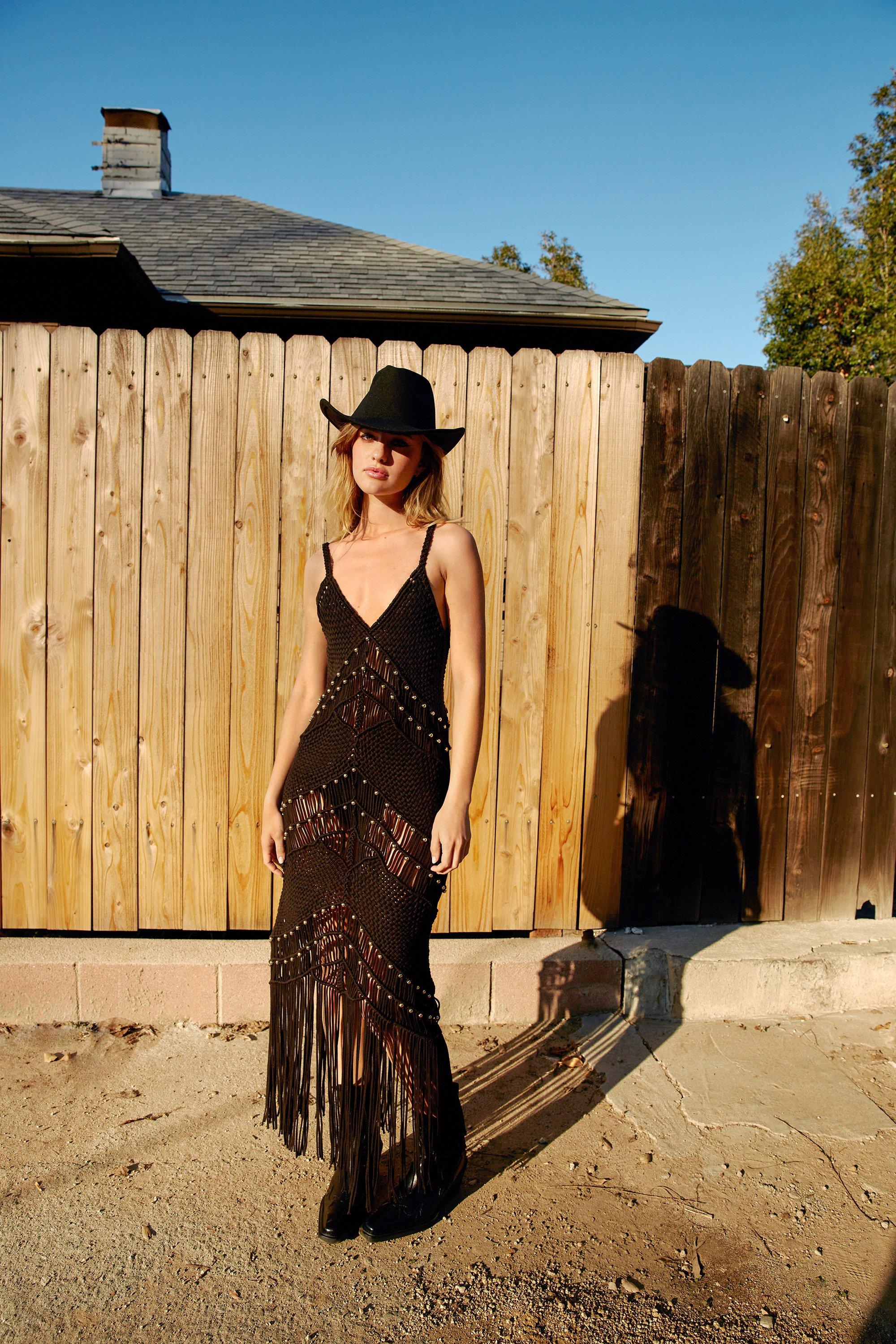 Macrame Beaded Tassel Maxi Dress