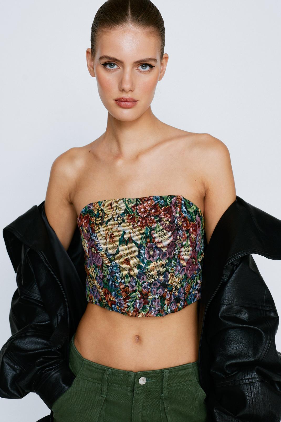 Floral Strapless Tapestry Style Corset Top