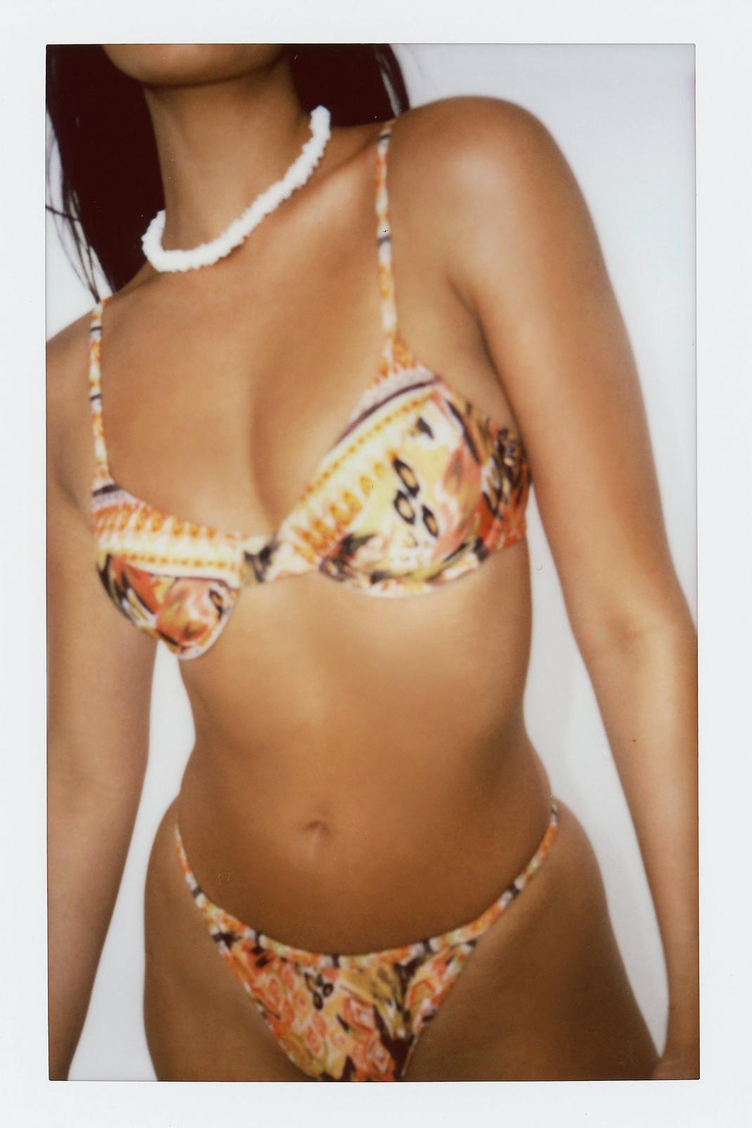 Orange Aztec Border Trim Underwire Bikini Set image number 1