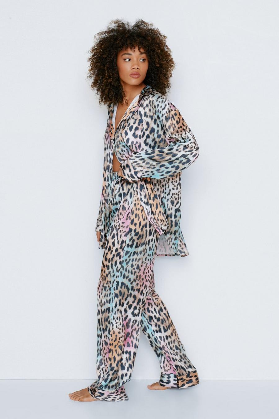 Recycled Satin Ombre Leopard Print Oversized Pj Trouser Set