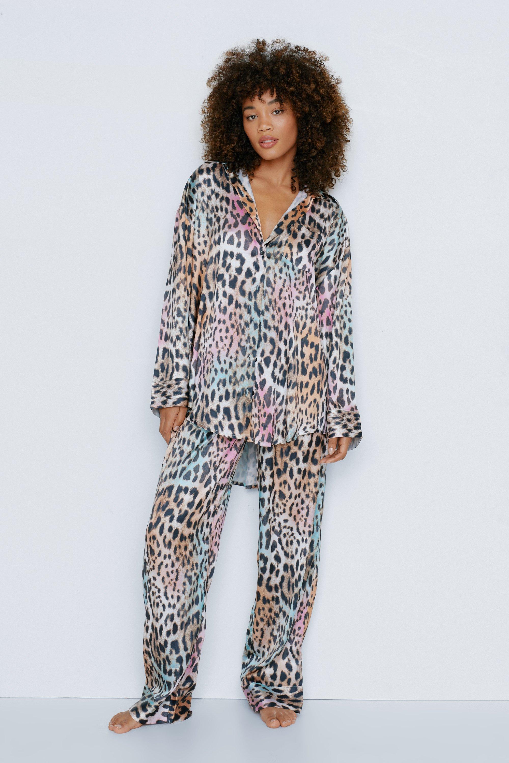 Nasty Gal Womens Satin Ombre Tiger Print Oversized Pajama Pants Set - Multi