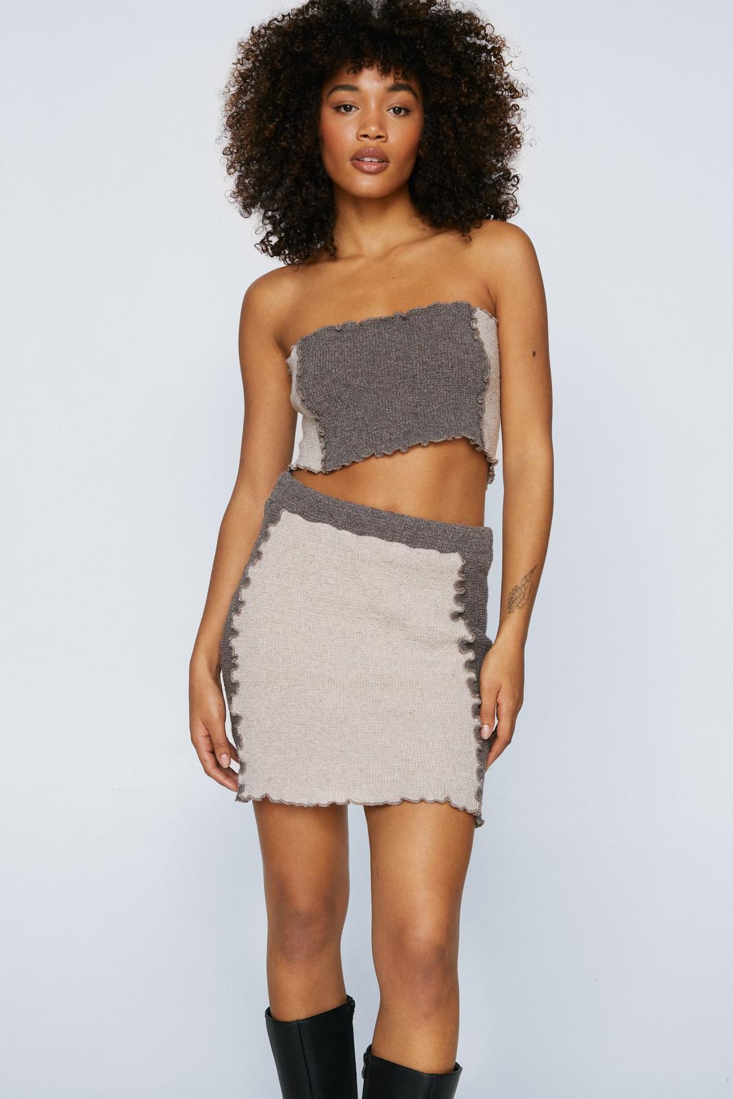 Neutral Exposed Seam Knitted Mini Skirt image number 1