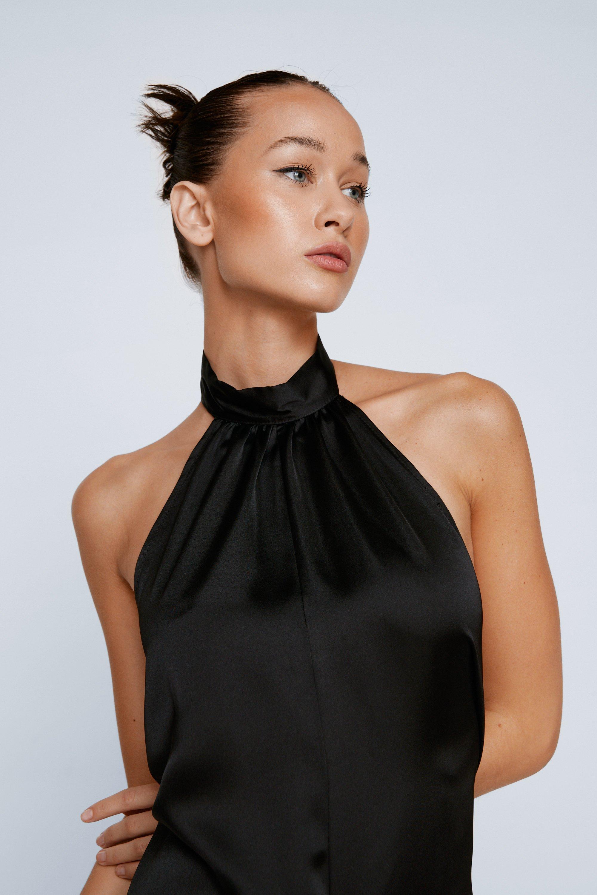 Black satin best sale halter neck top