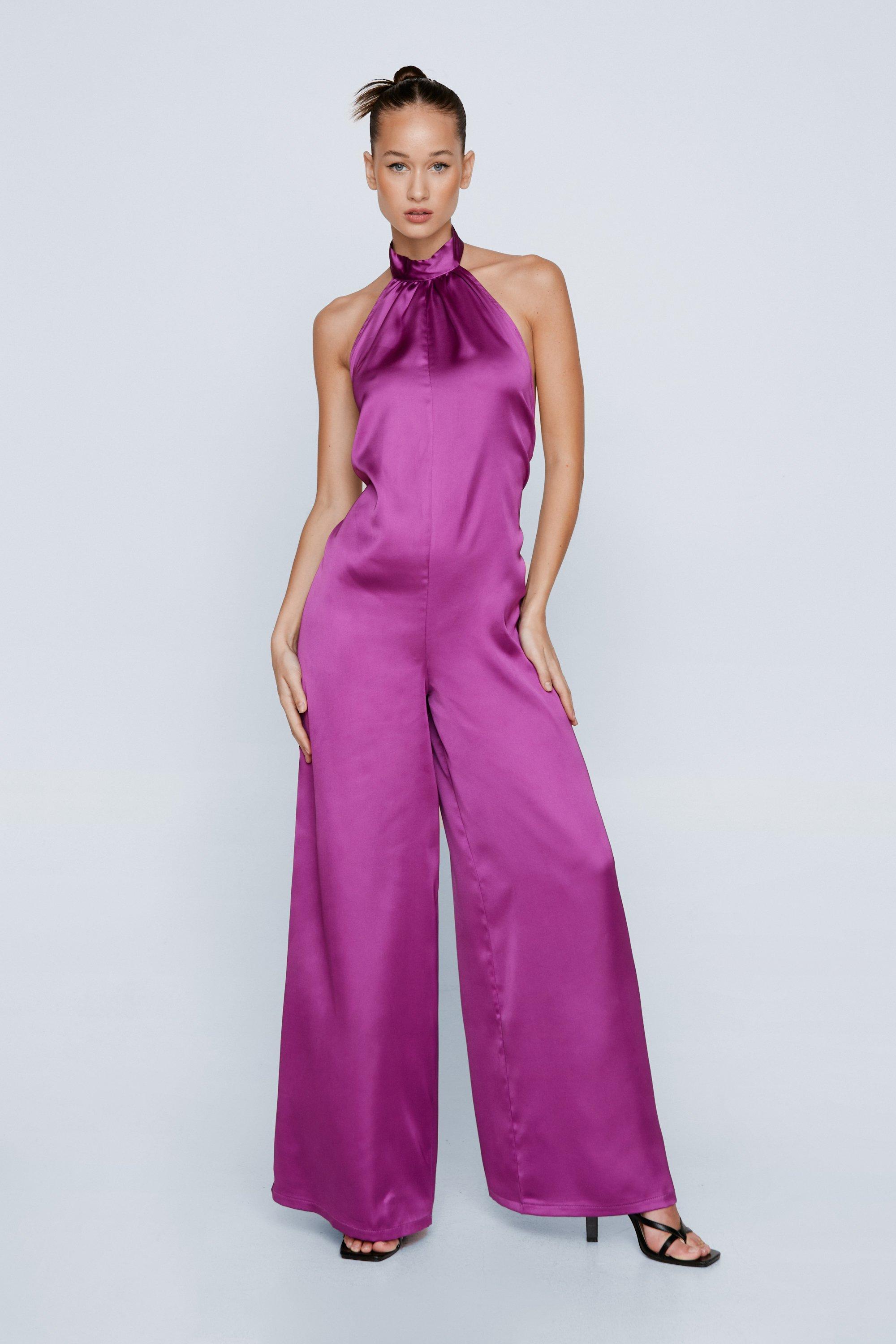 Satin Halterneck Wide Leg Jumpsuit