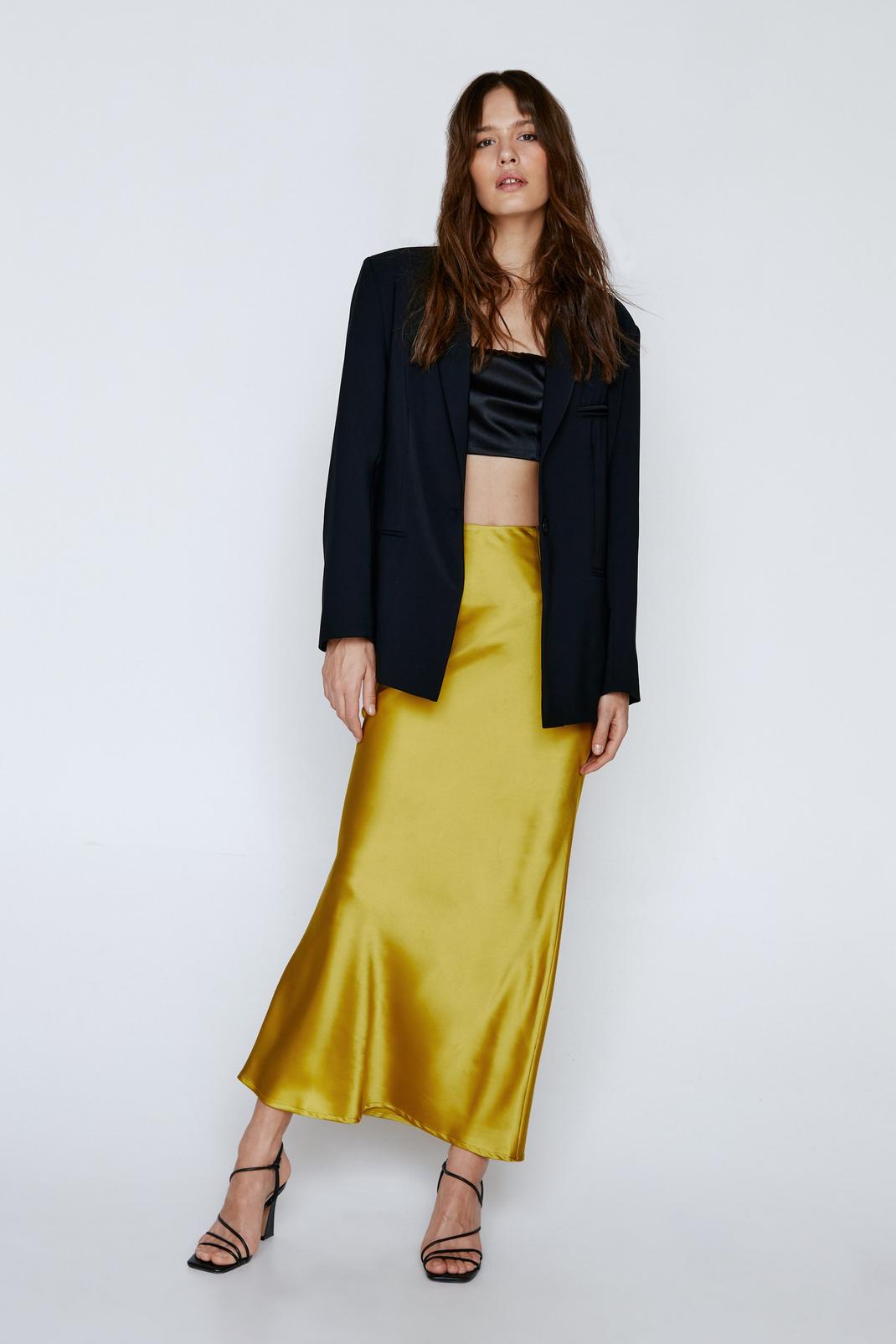 Chartreuse Satin Maxi Skirt image number 1