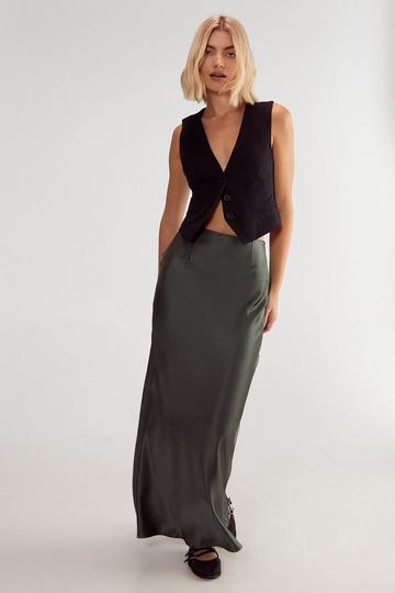 Satin Maxi Skirt khaki