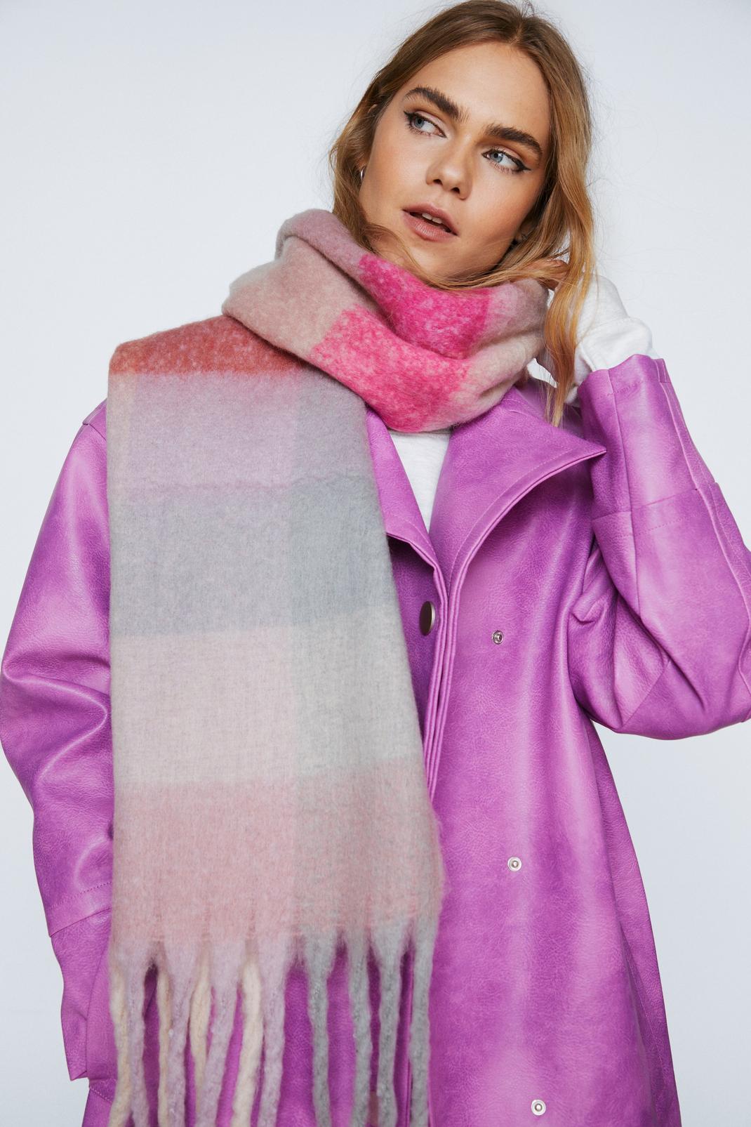 Purple Knitted Oversized Checked Scarf image number 1