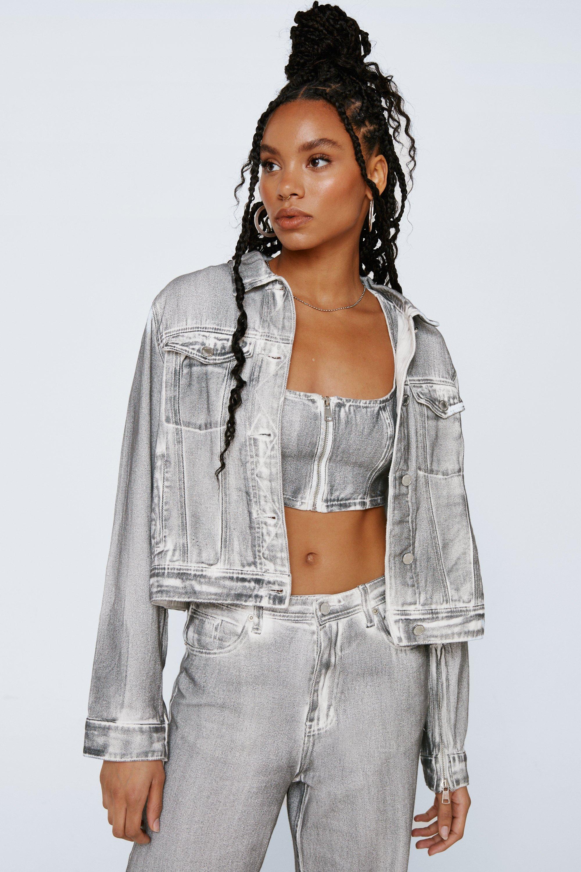 Distressed Metallic Coated Denim Jacket