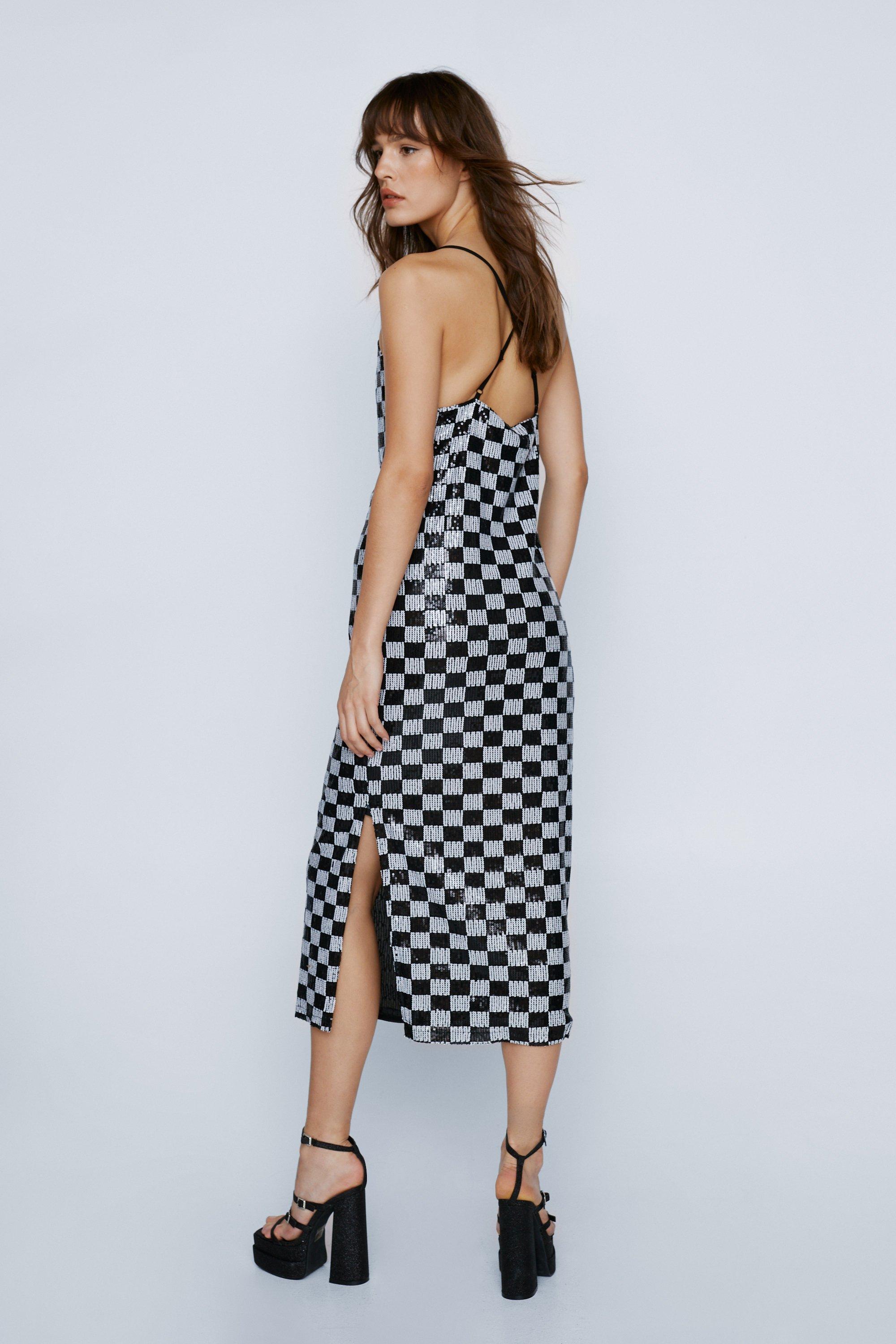 Sequin Checkerboard Midi Slip Dress