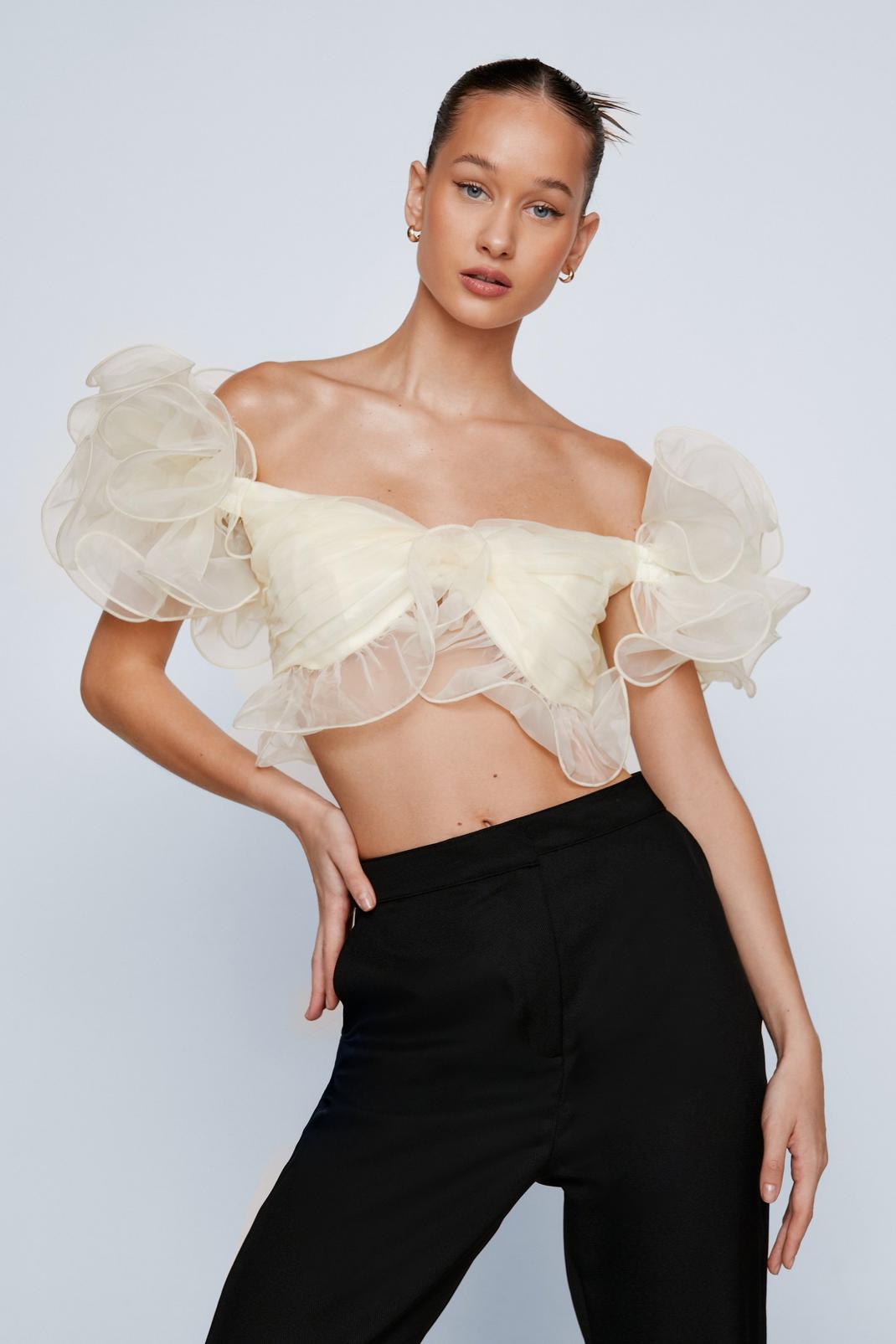 Ivory Organza Ruffle Top image number 1