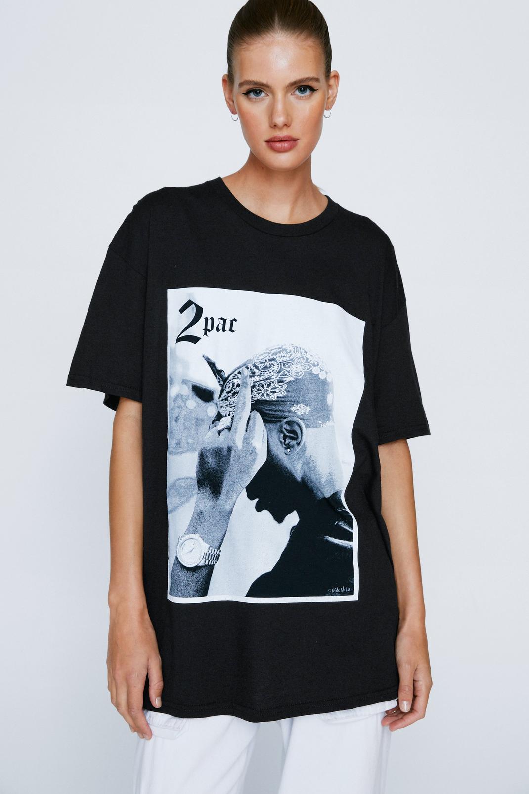 Black 2Pac Graphic Oversized T-Shirt image number 1