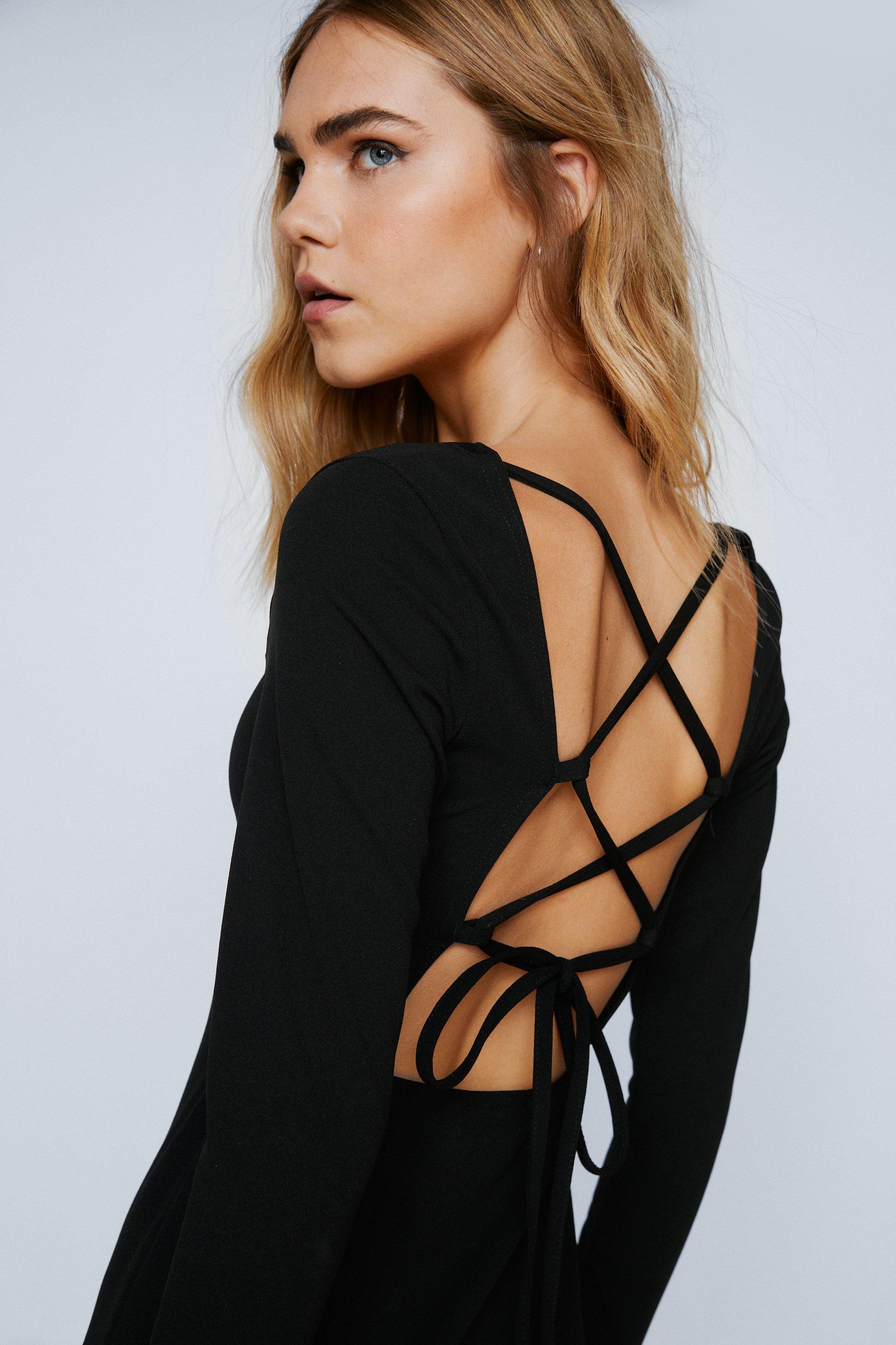 Long Sleeve Lace Up Back Midi Dress | Nasty Gal