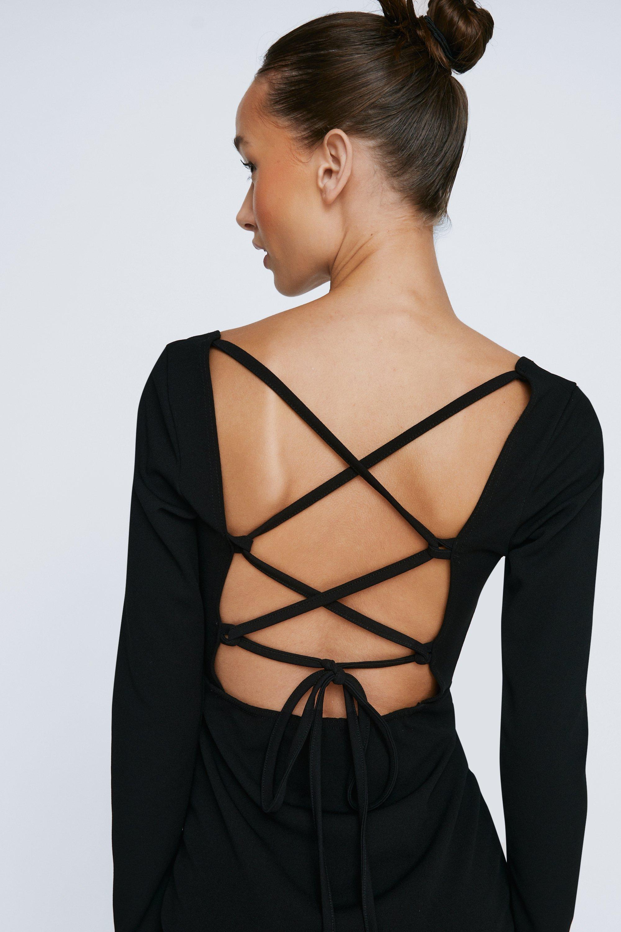 Lace up back outlet midi dress