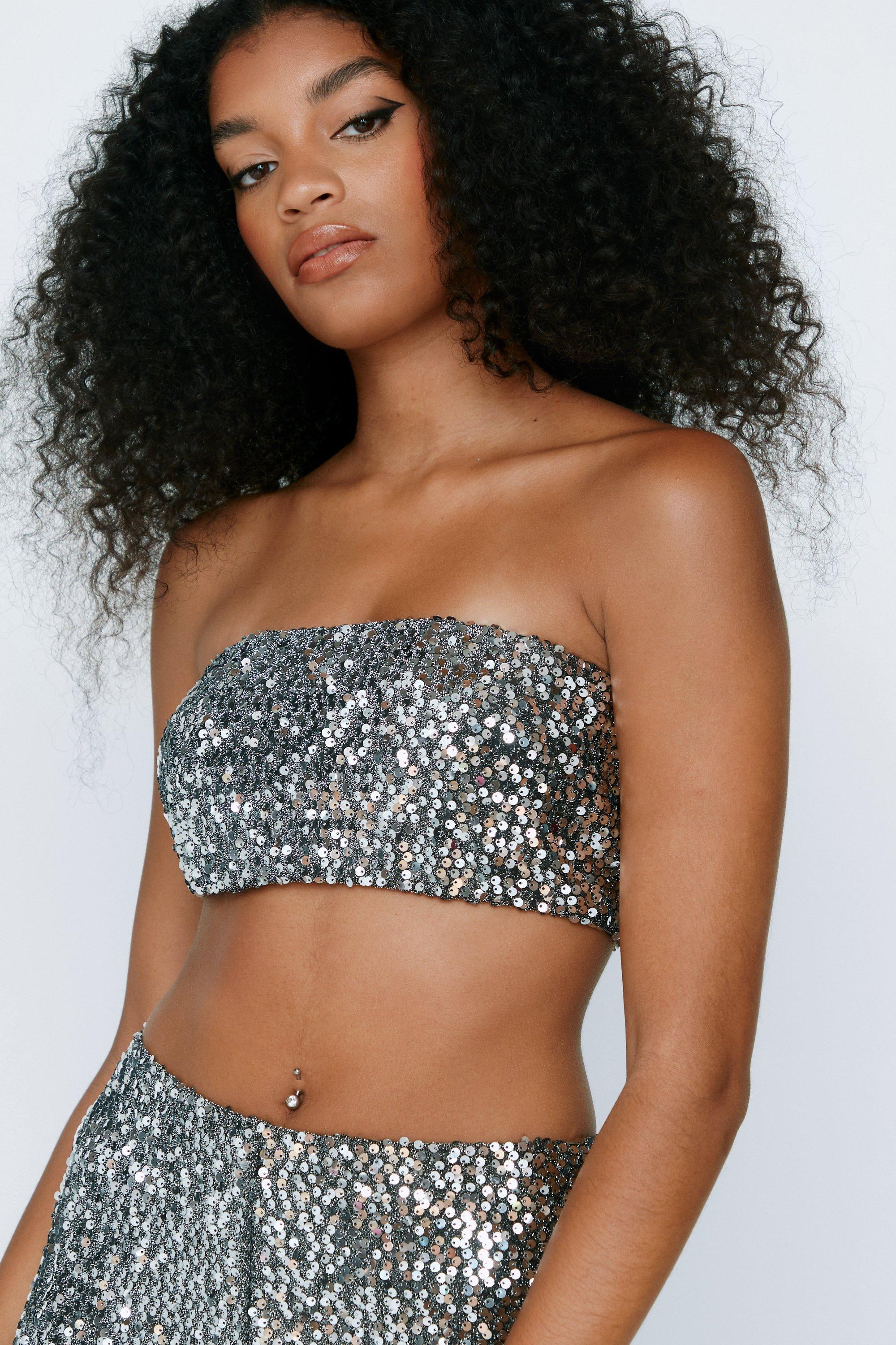 Silver bandeau top with sequins