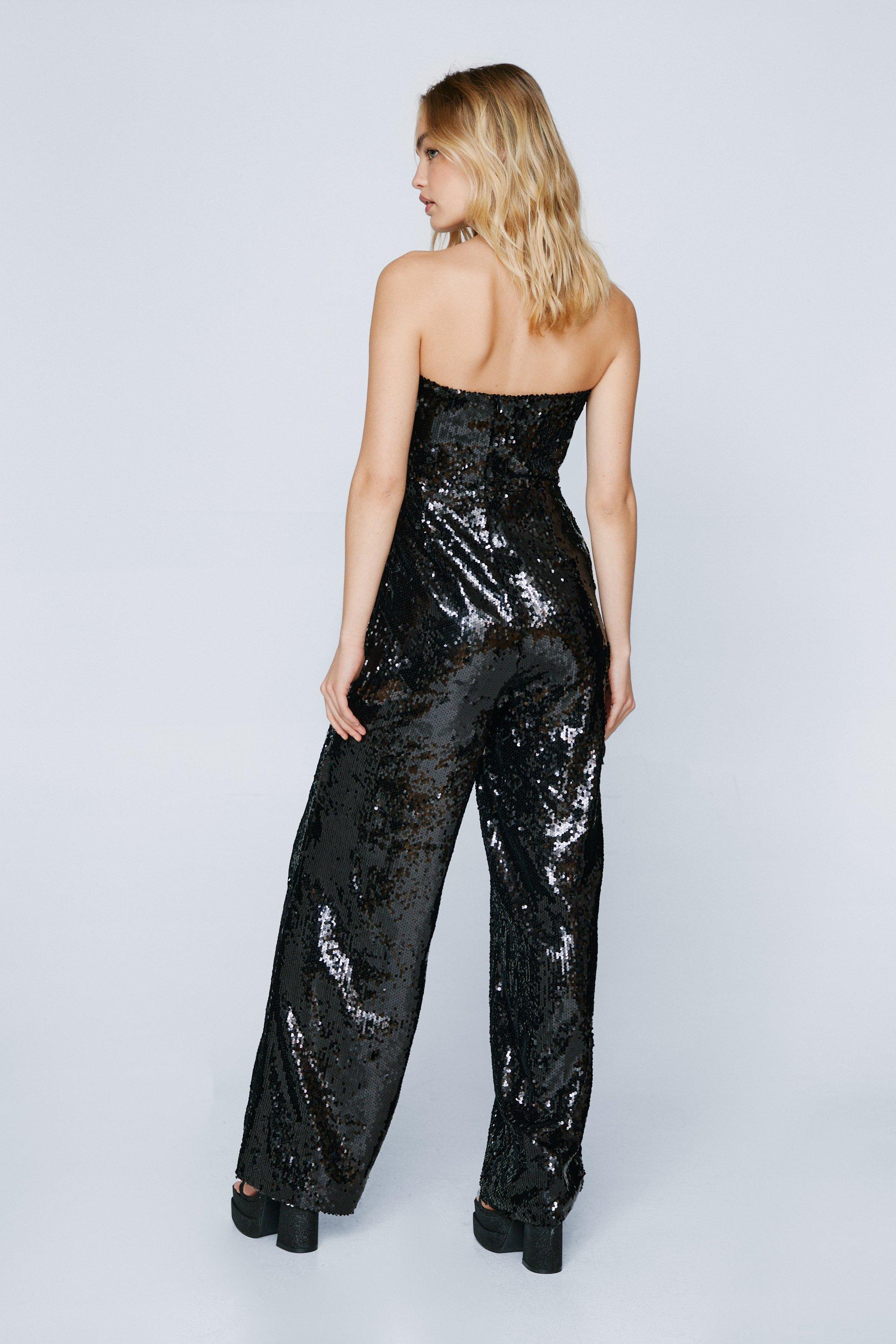 All Over Sequin Bow Contrast Bandeau Jumpsuit