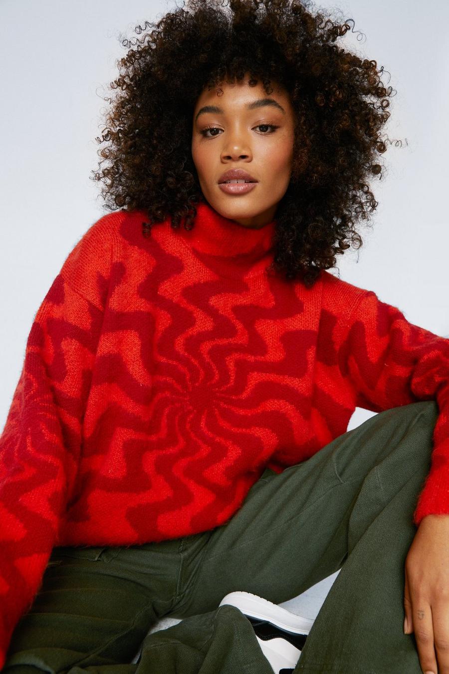 Swirl Pattern Brushed Knitted Sweater