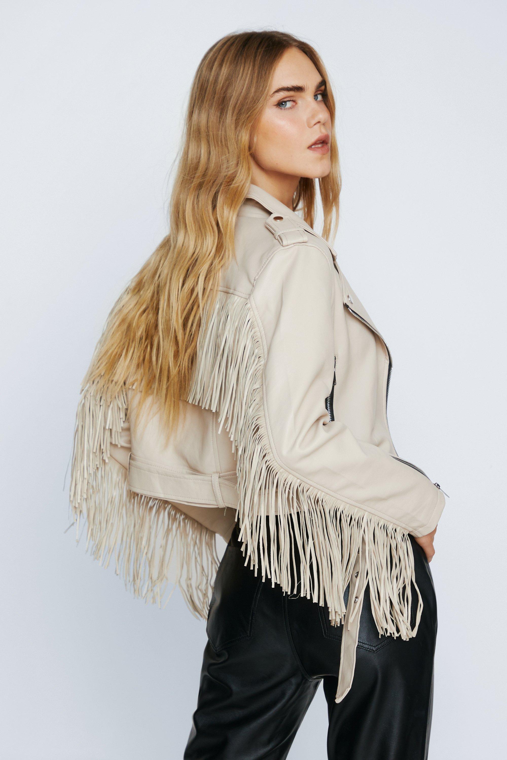Faux Leather Crop Fringe Moto Jacket