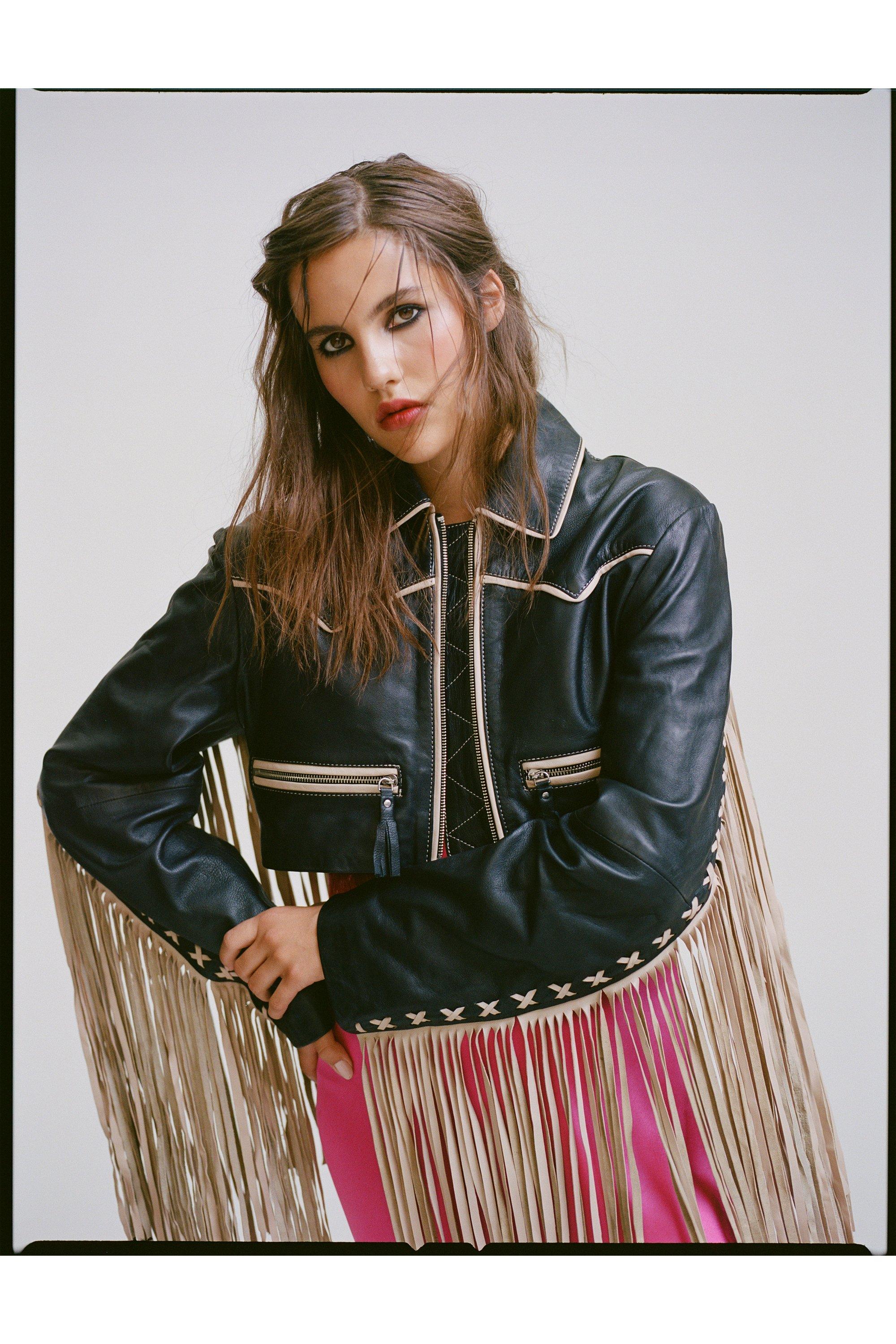 Nasty Gal Womens Real Leather Fringed Festival Jacket - Black