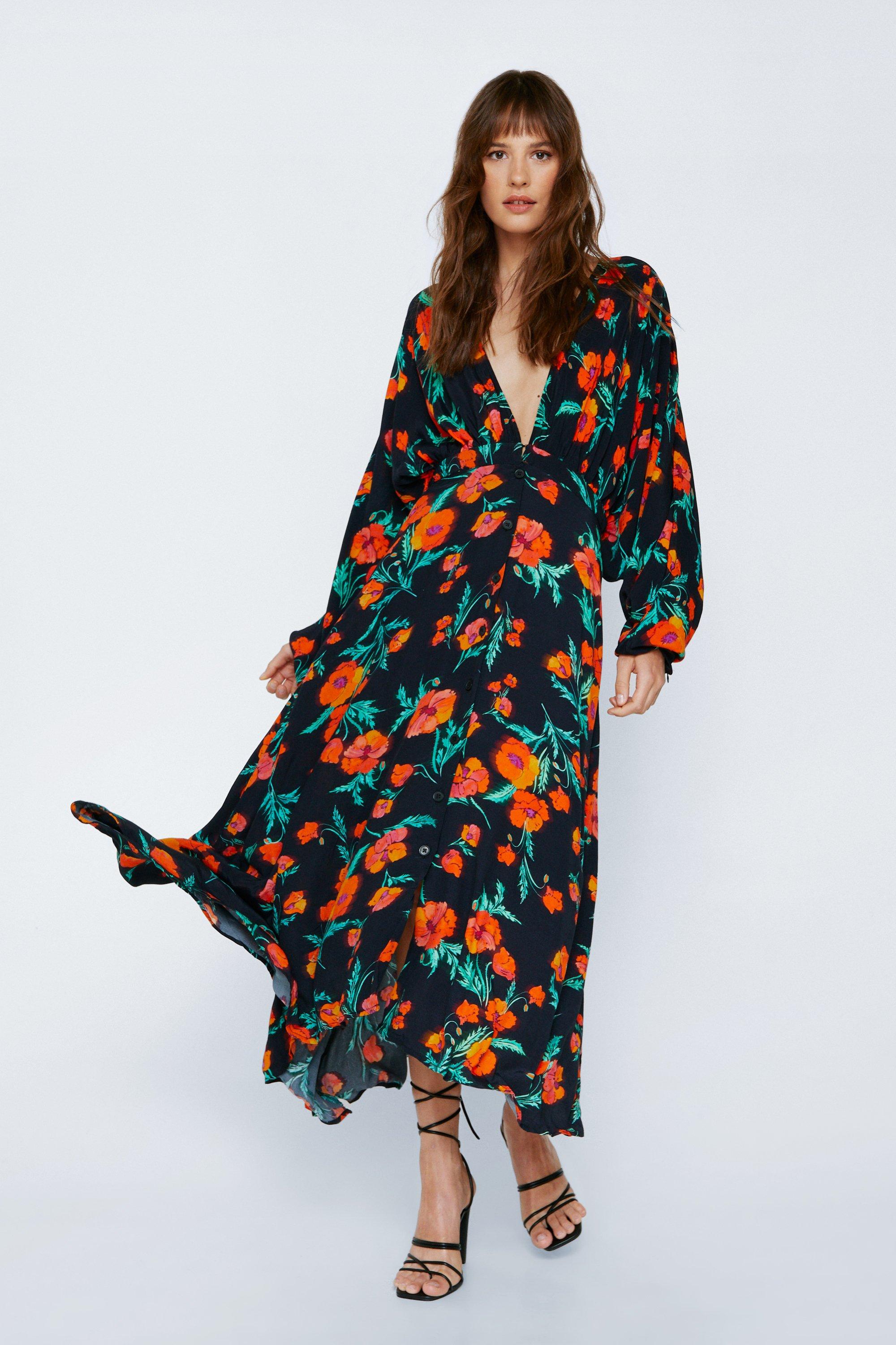 poppy print maxi dress