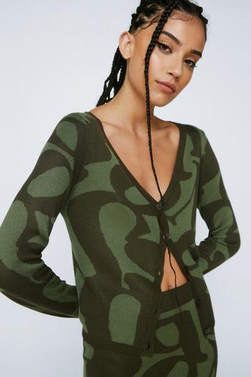 Letter Knitted Cardigan khaki