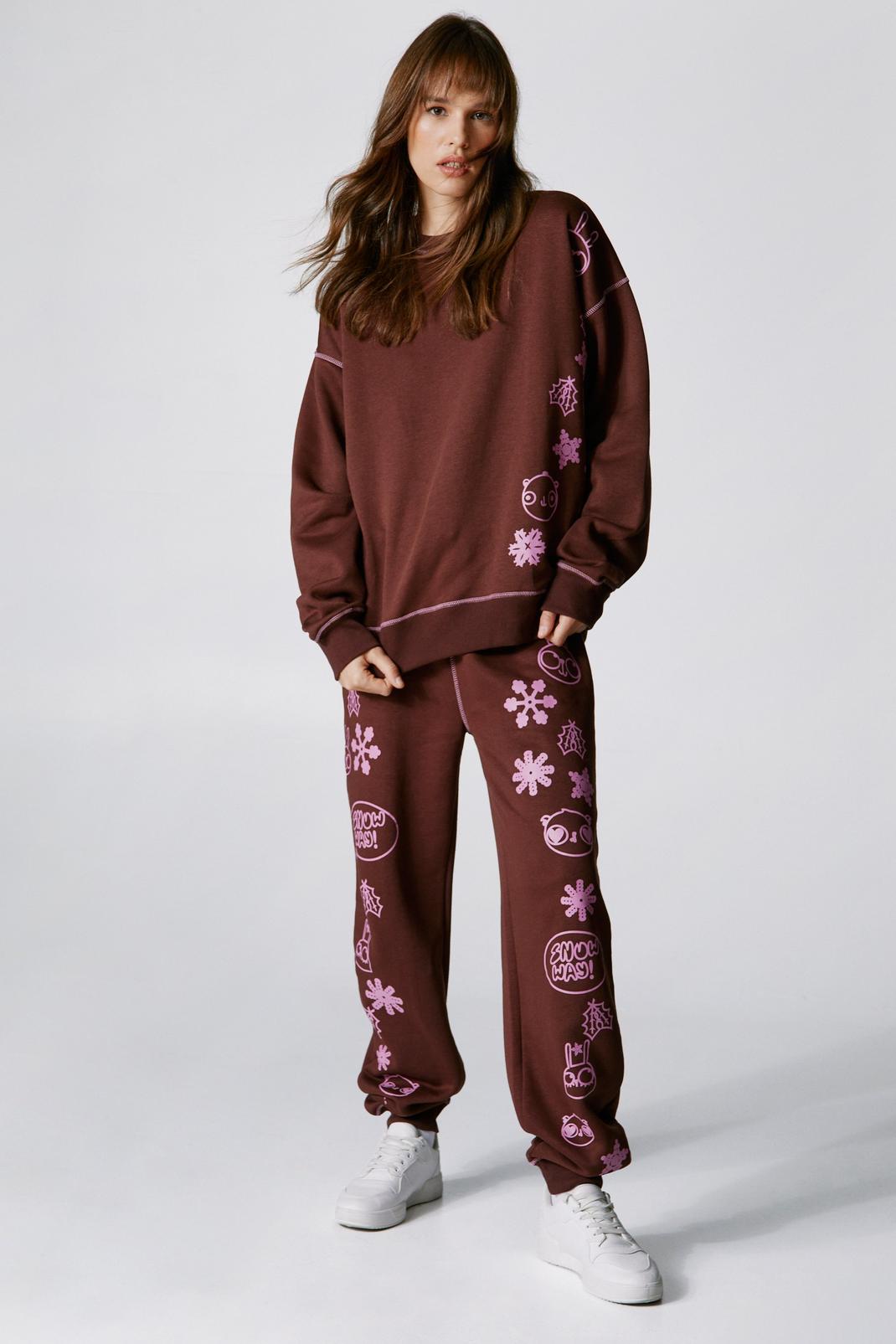 Brown Will Broome Printed Graphic Sweatpants image number 1