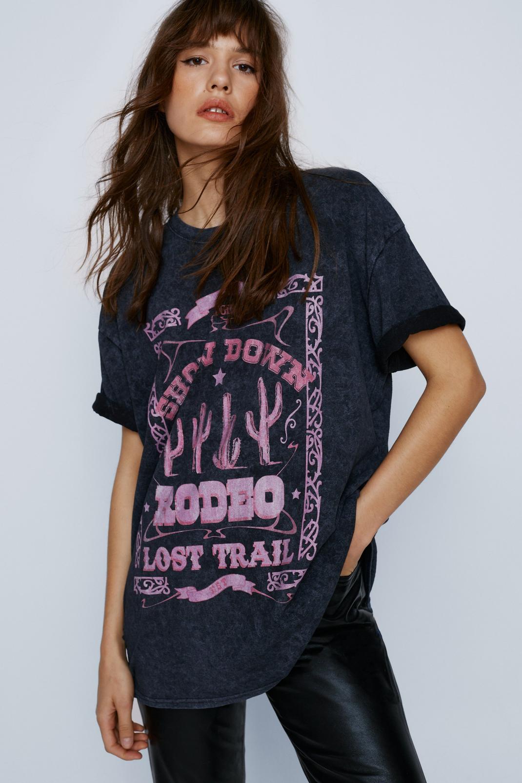 Charcoal Washed Rodeo Graphic Oversized T-shirt image number 1
