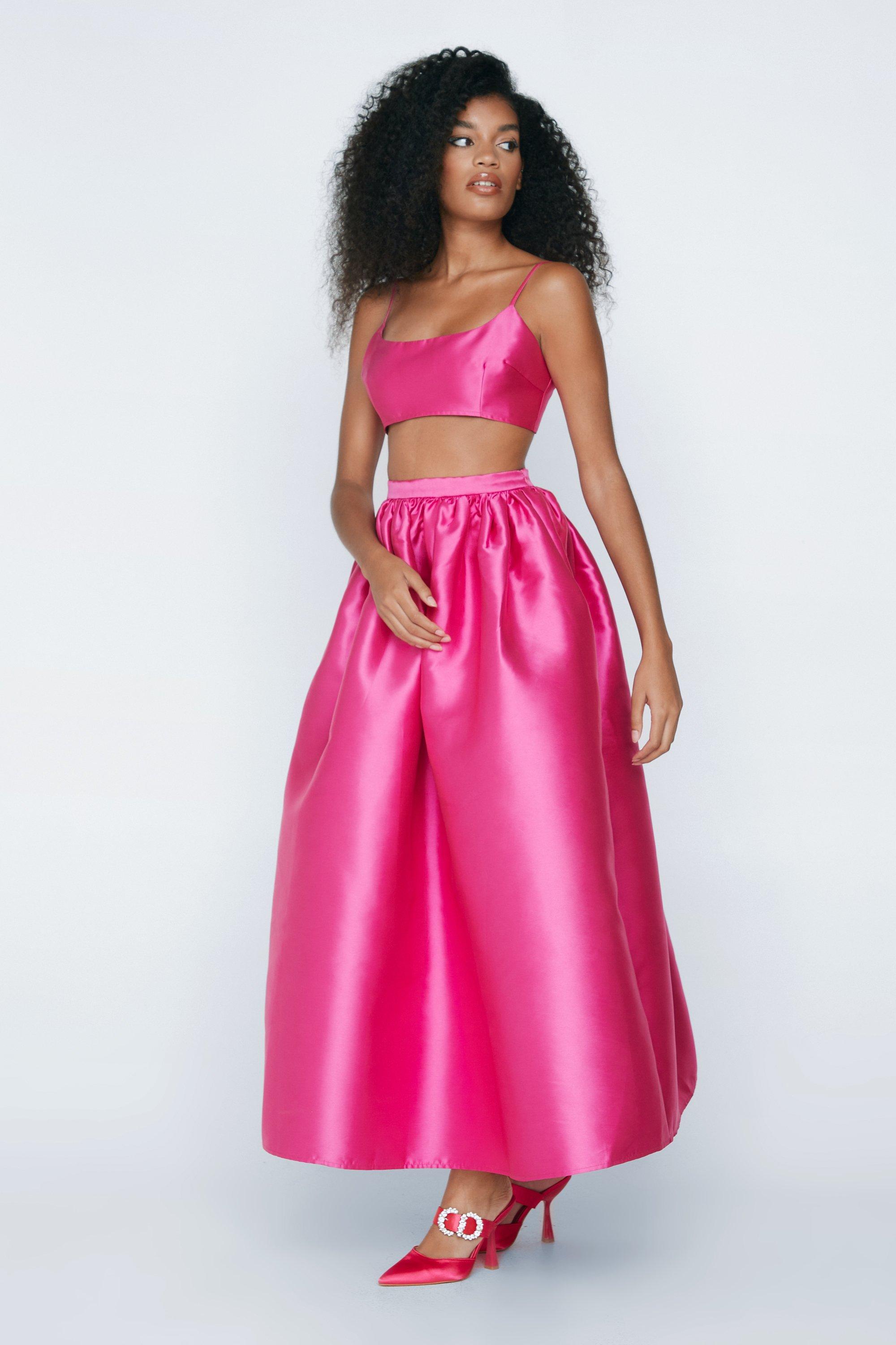 Hot pink 2025 satin maxi skirt