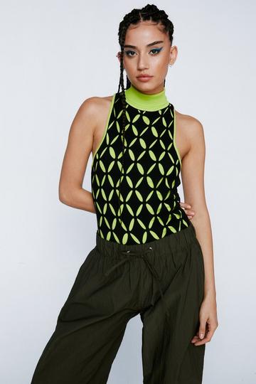 Knitted Cut Out Bodysuit lime