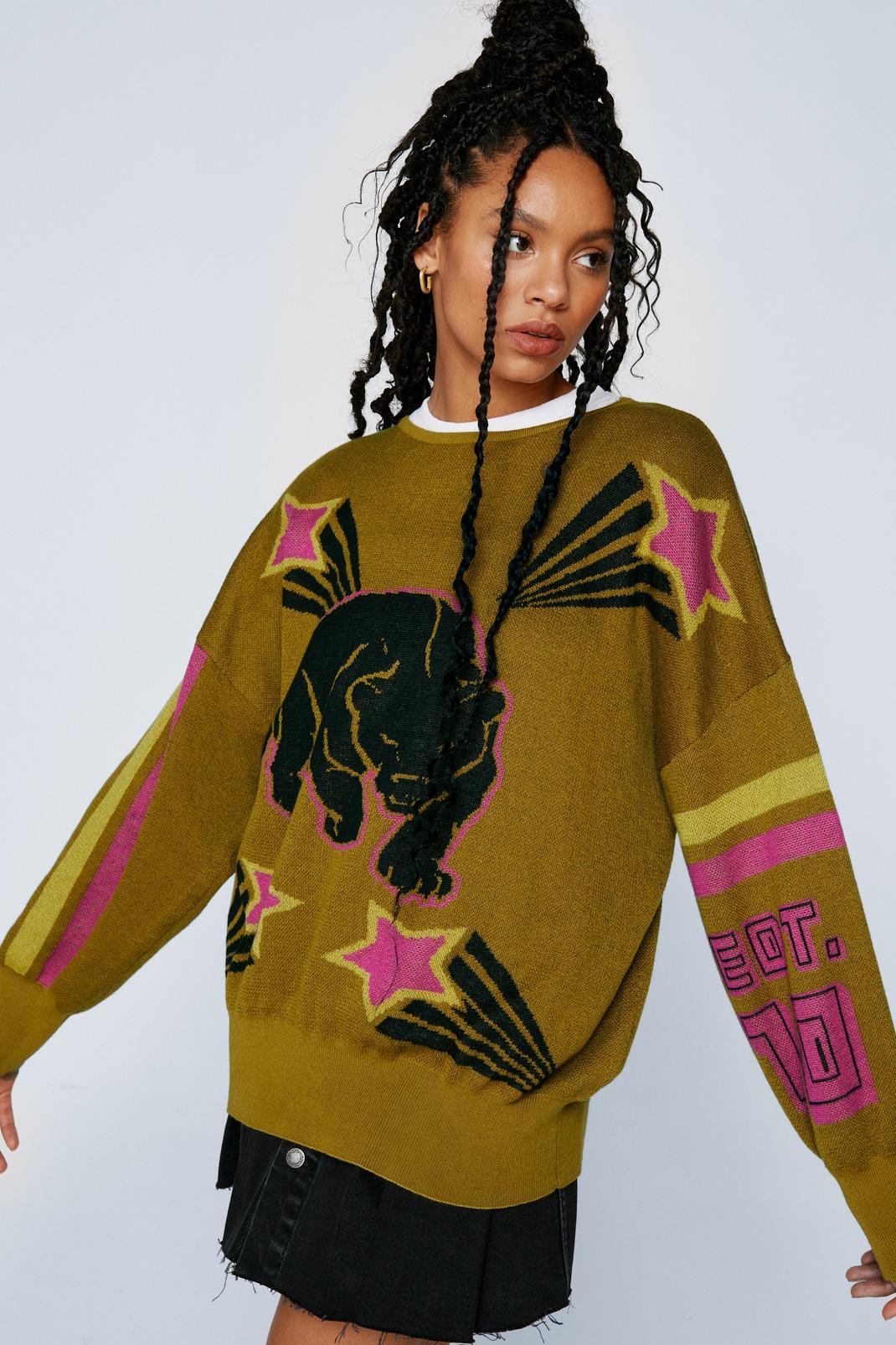Khaki Panther Star Knitted Sweatshirt image number 1