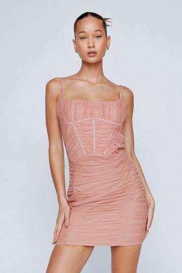 Mesh Structured Corset Mini Dress blush
