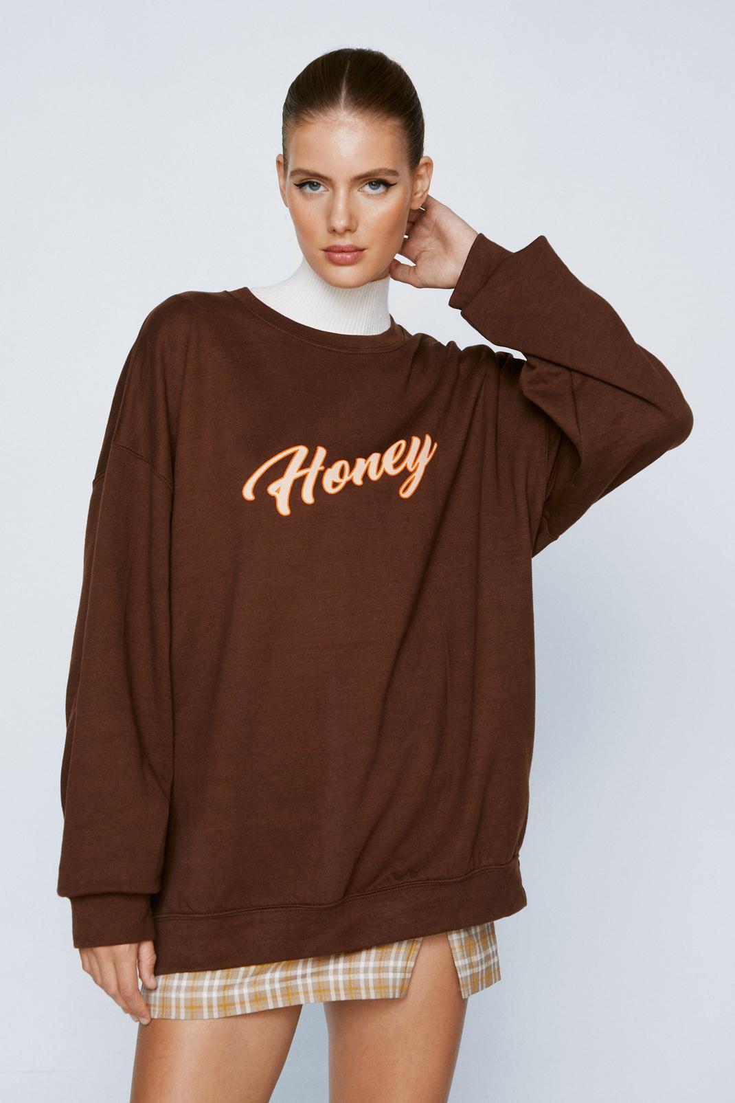 Brown Honey Graphic Oversized Sweatshirt image number 1