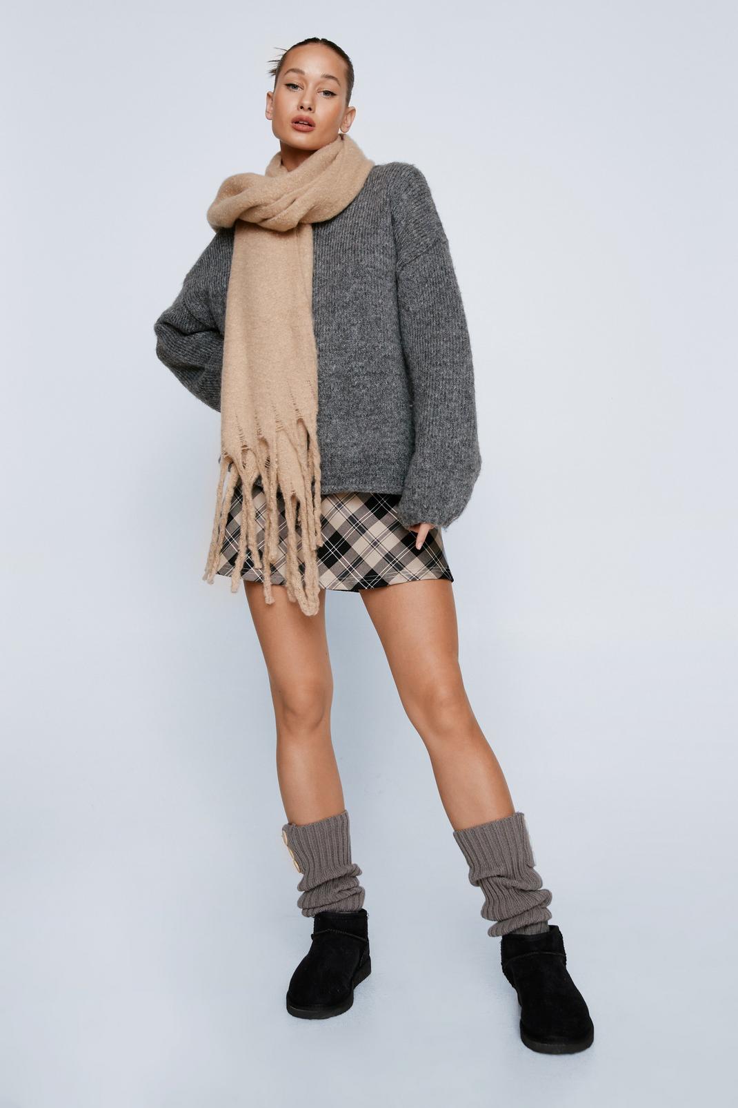 Grey Ribbed Button Leg Warmers image number 1