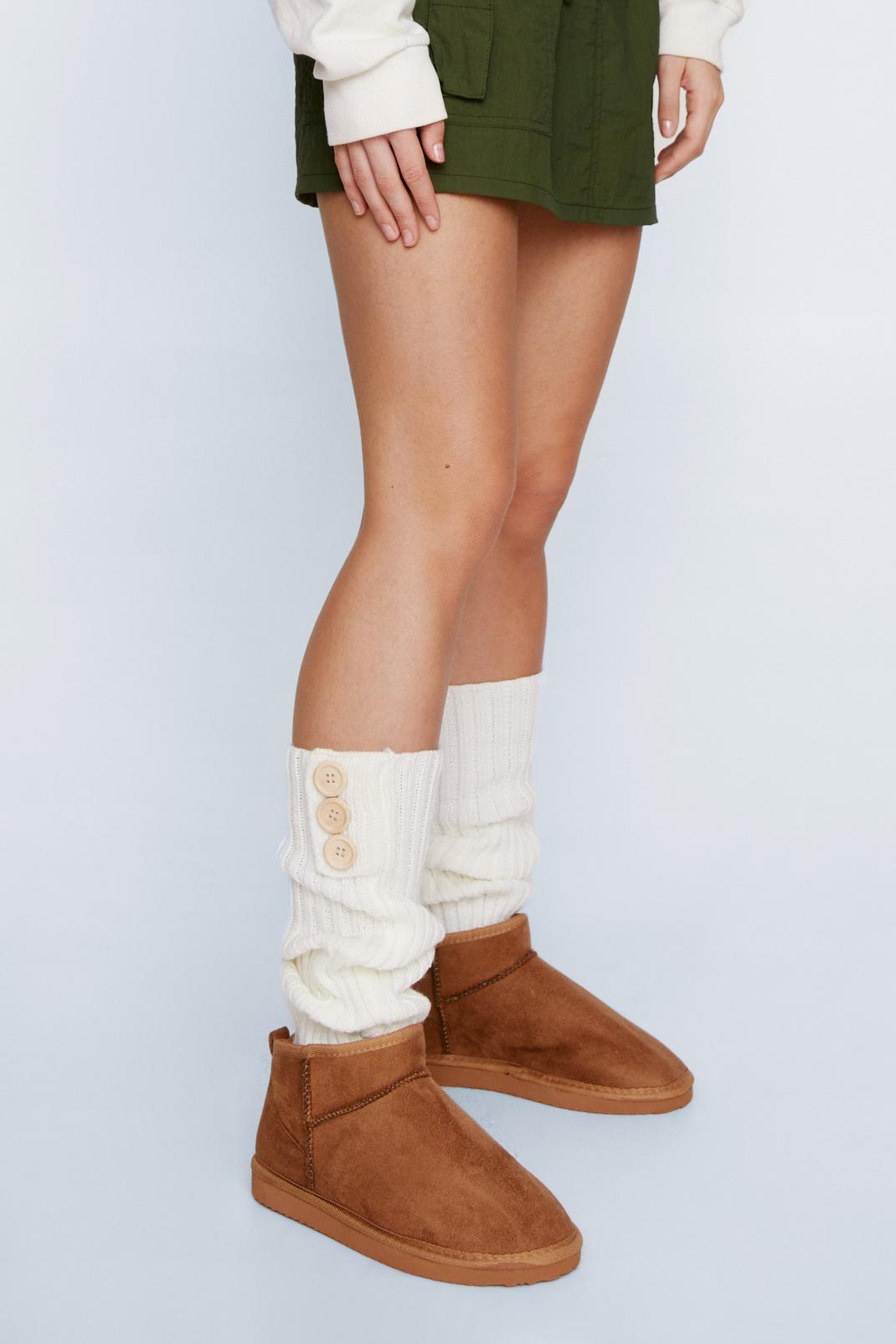 Cream Ribbed Button Leg Warmers image number 1