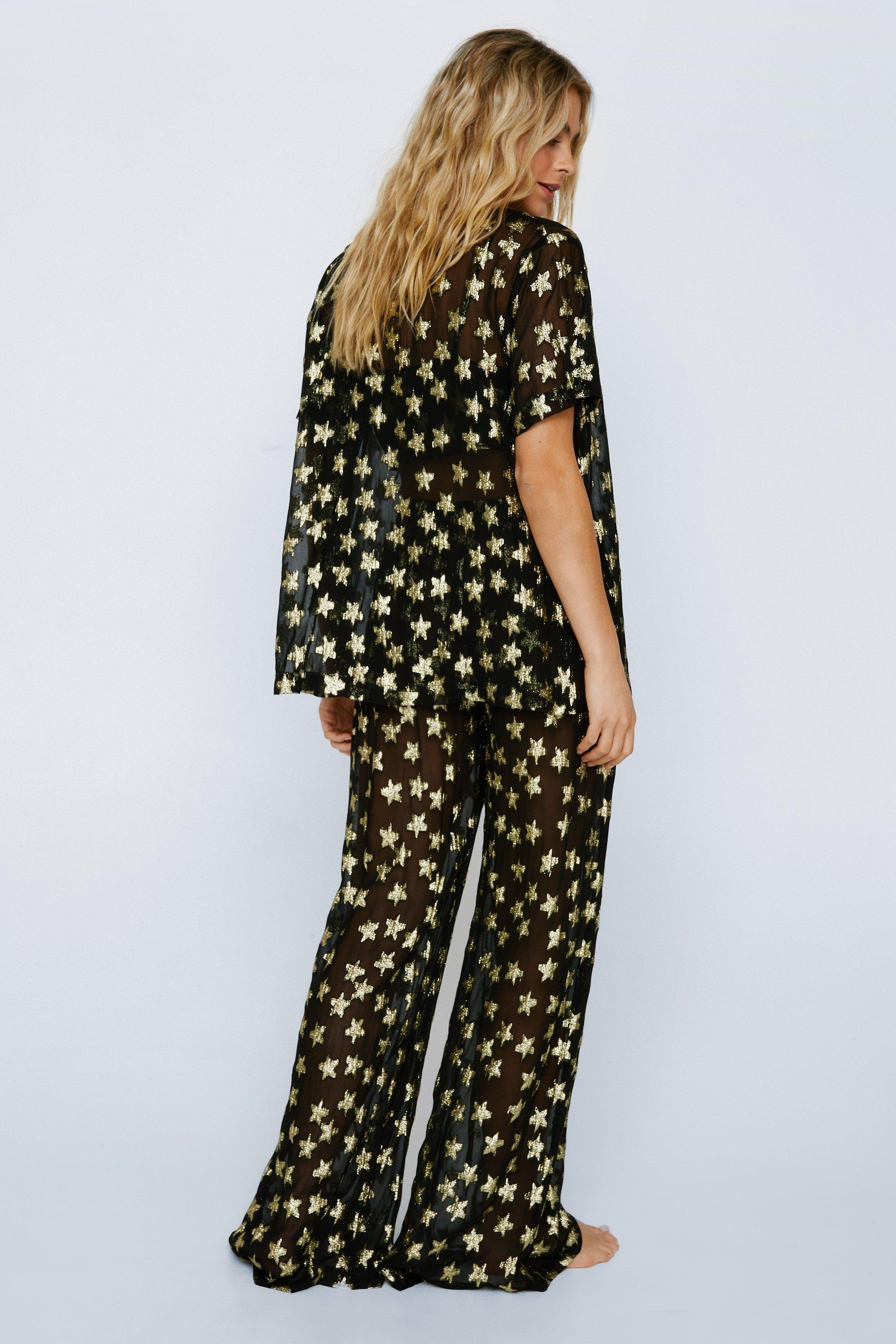 Jacquard Glitter Star Wide Leg Cover Up Pants