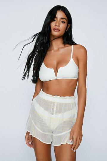 Viscose Georgette Glitter Stripe Ruffle Cover Up Shorts cream