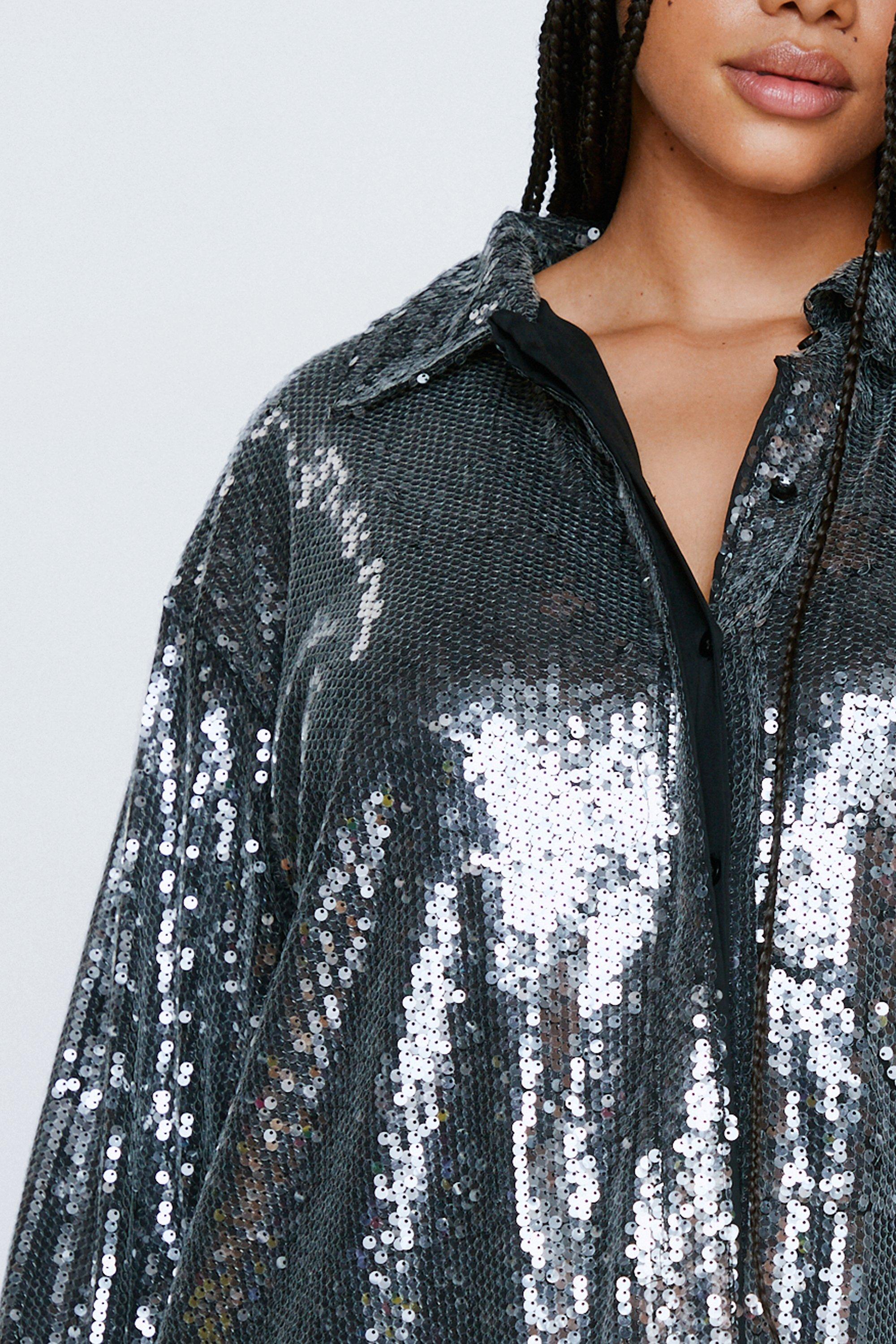 Plus size best sale silver sequin shirt