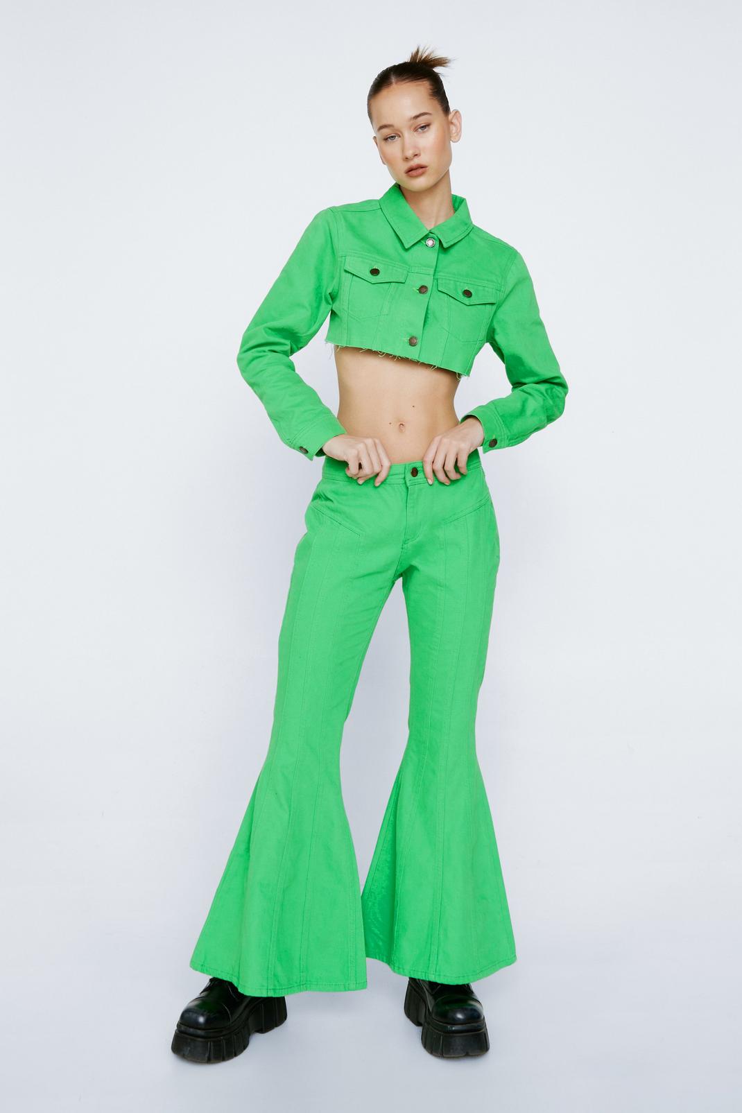 Green Petite Mid Rise Flare Jeans image number 1