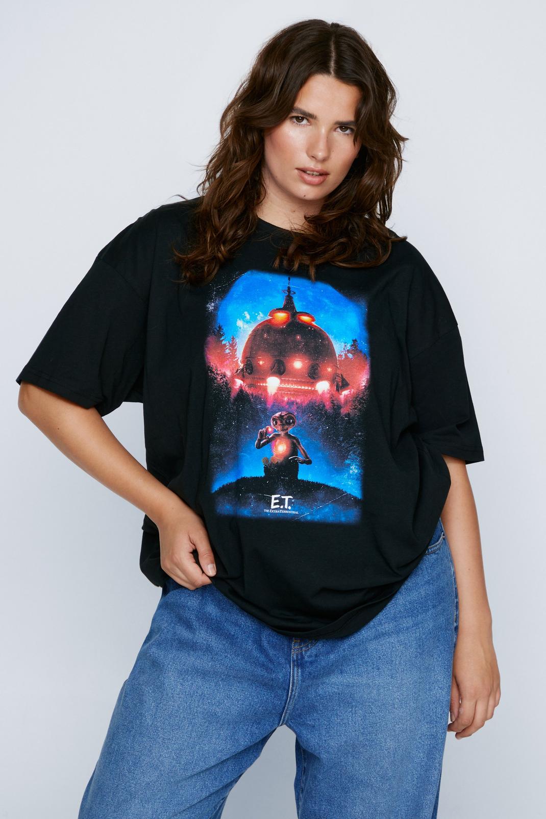 Grande taille - T-shirt oversize imprimé ET, Washed black image number 1