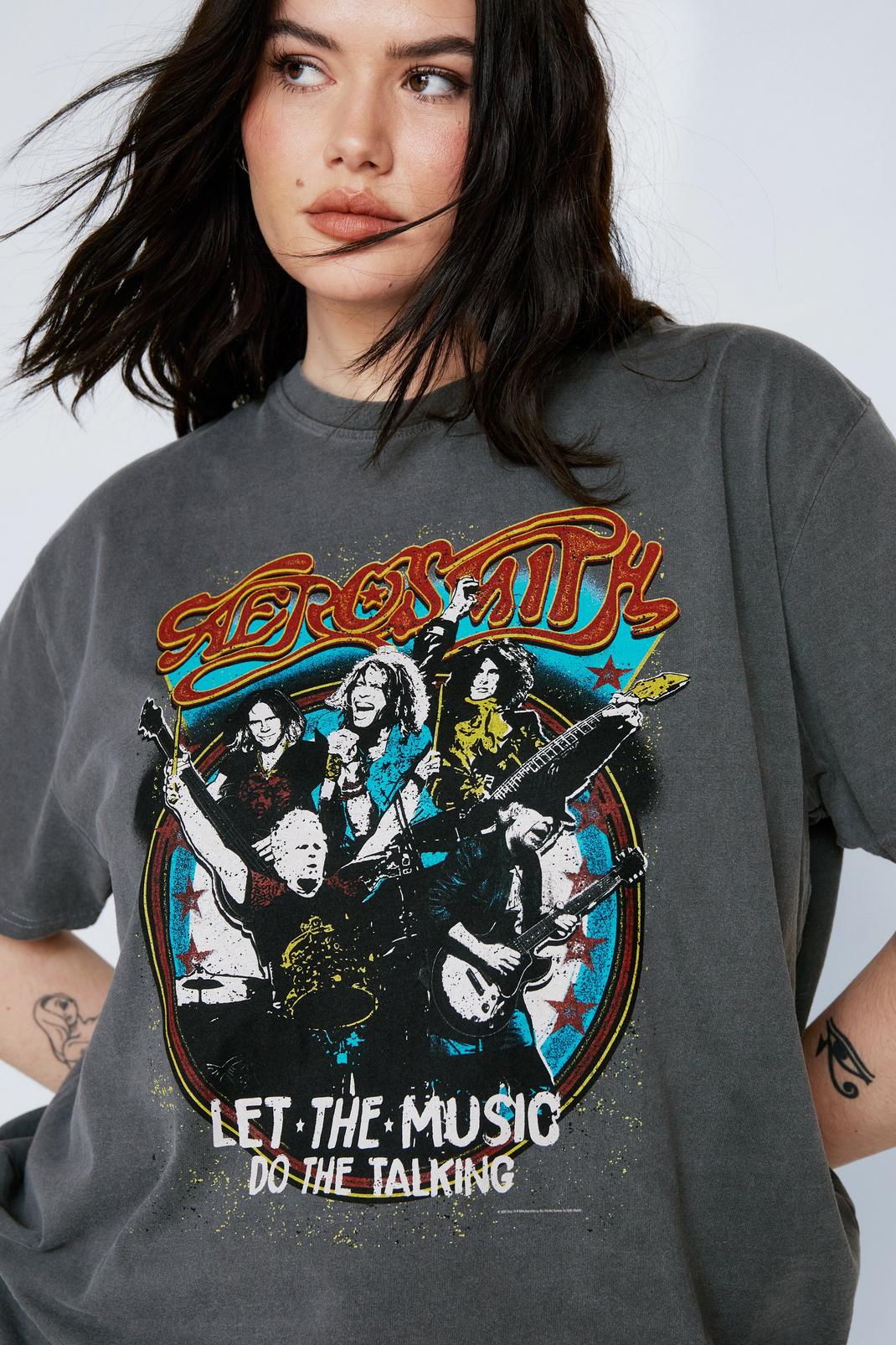 Grande taille - T-shirt oversize imprimé Aerosmith, Charcoal image number 1