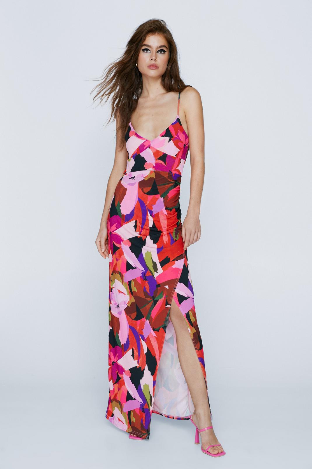 Floral Print Ruched Side Maxi Dress image number 1