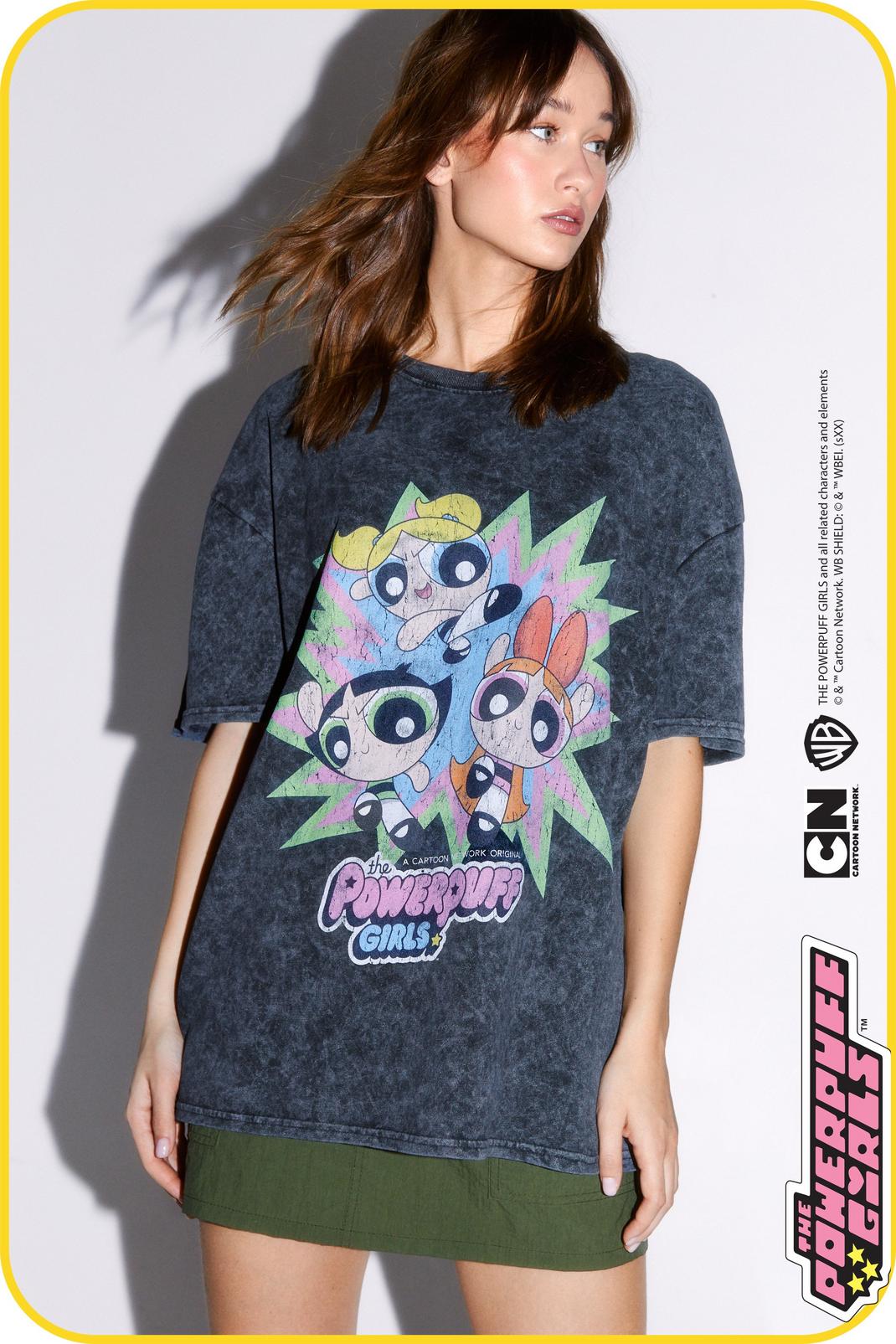 Charcoal The Powerpuff Girls Oversized Graphic T-Shirt image number 1