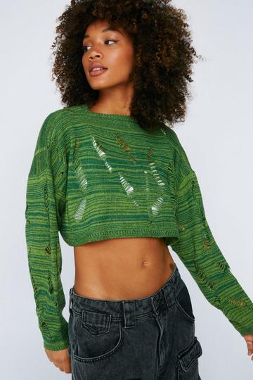 Ladder Knitted Cropped Jumper green