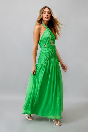 Green O Ring Lace Up Maxi Dress
