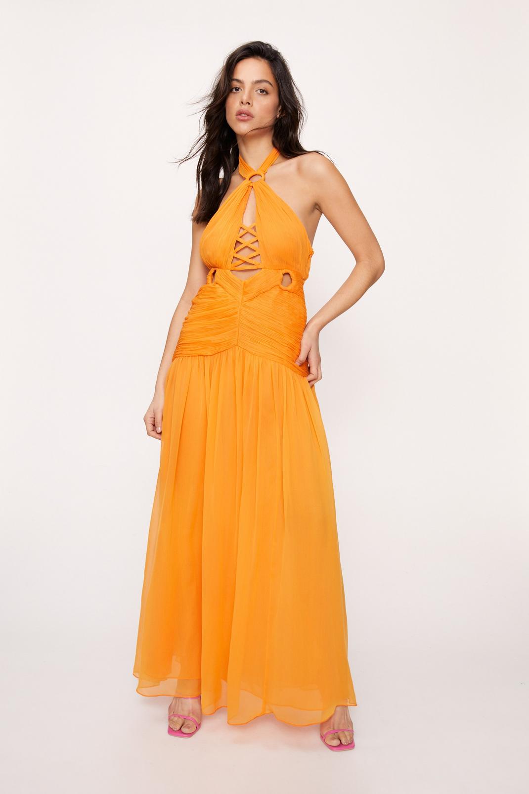 Orange O Ring Lace Up Maxi Dress image number 1